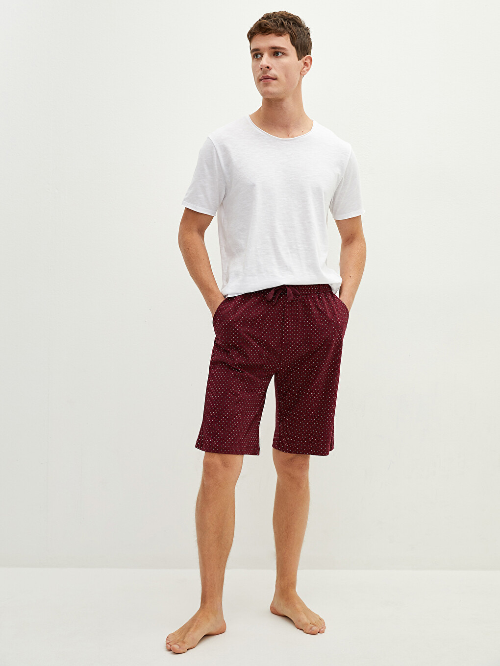 Bordo Standart Kalıp Pamuklu Erkek Pijama Alt Şort