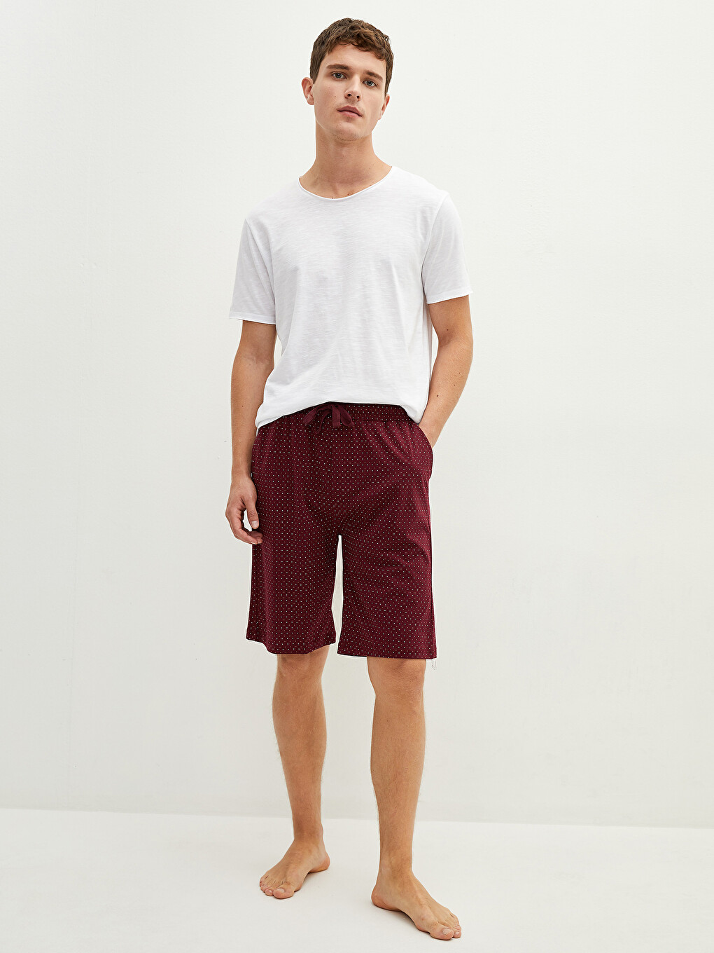 Bordo Standart Kalıp Pamuklu Erkek Pijama Alt Şort-1
