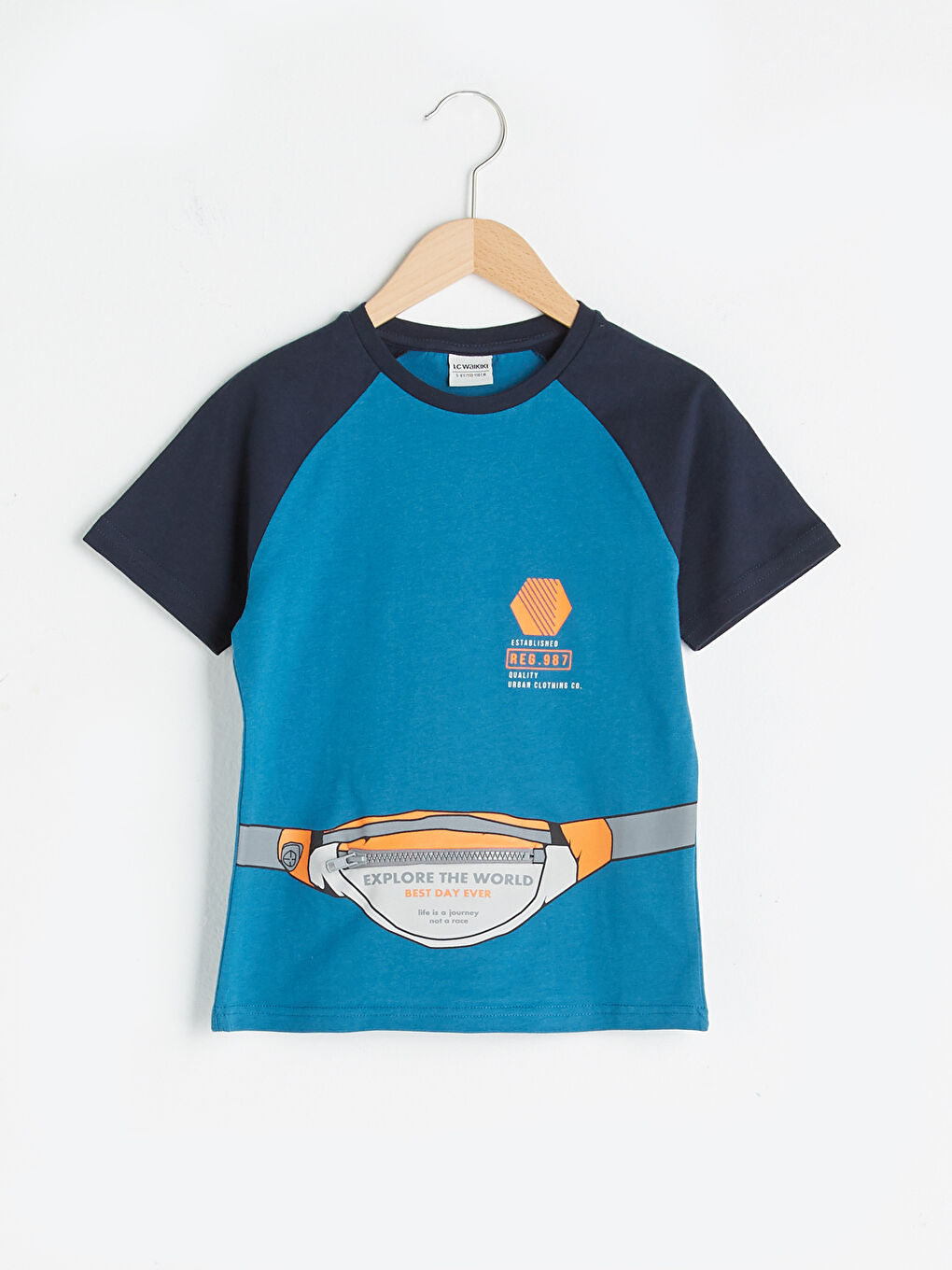 T-shirt garçon en coton à manches courtes imprimé col rond