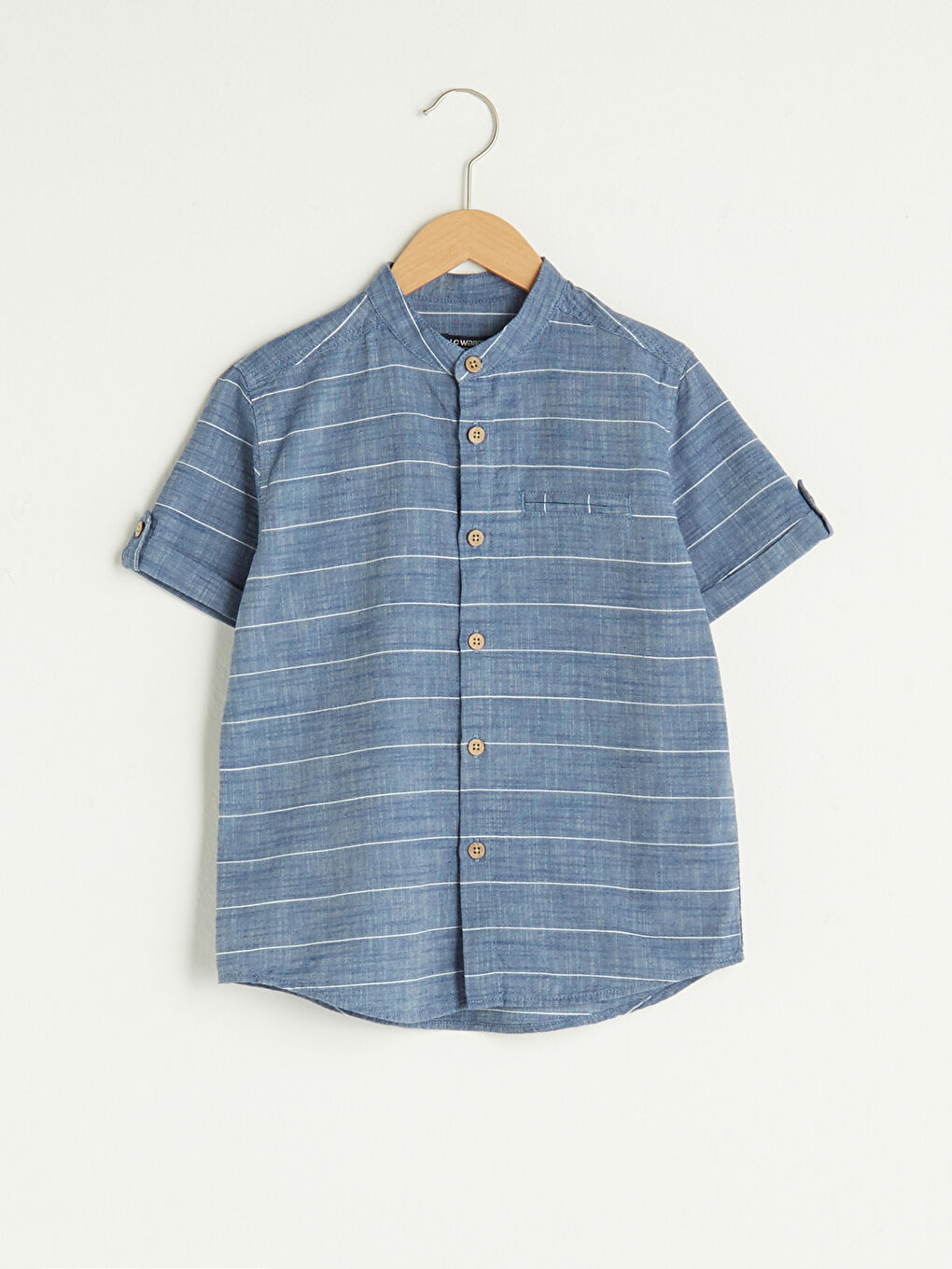 Cămașă băieți vărgată cu mânecă scurtă din poplin cu guler de judecător