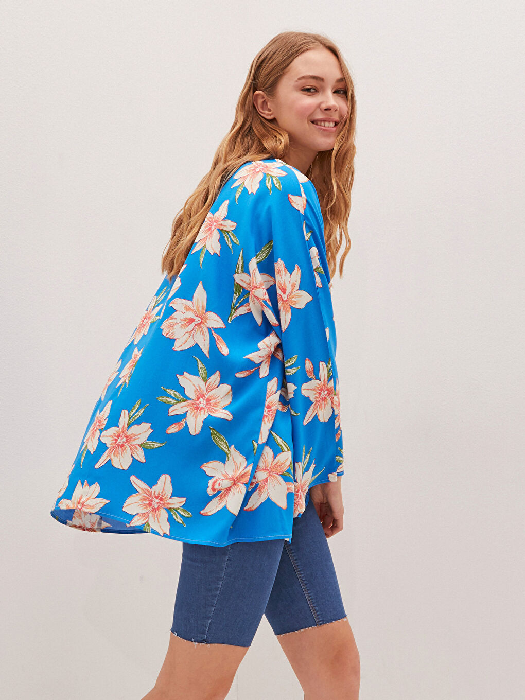 Kimono en Viscose à Manches Larges Imprimé Floral pour Femmes-3
