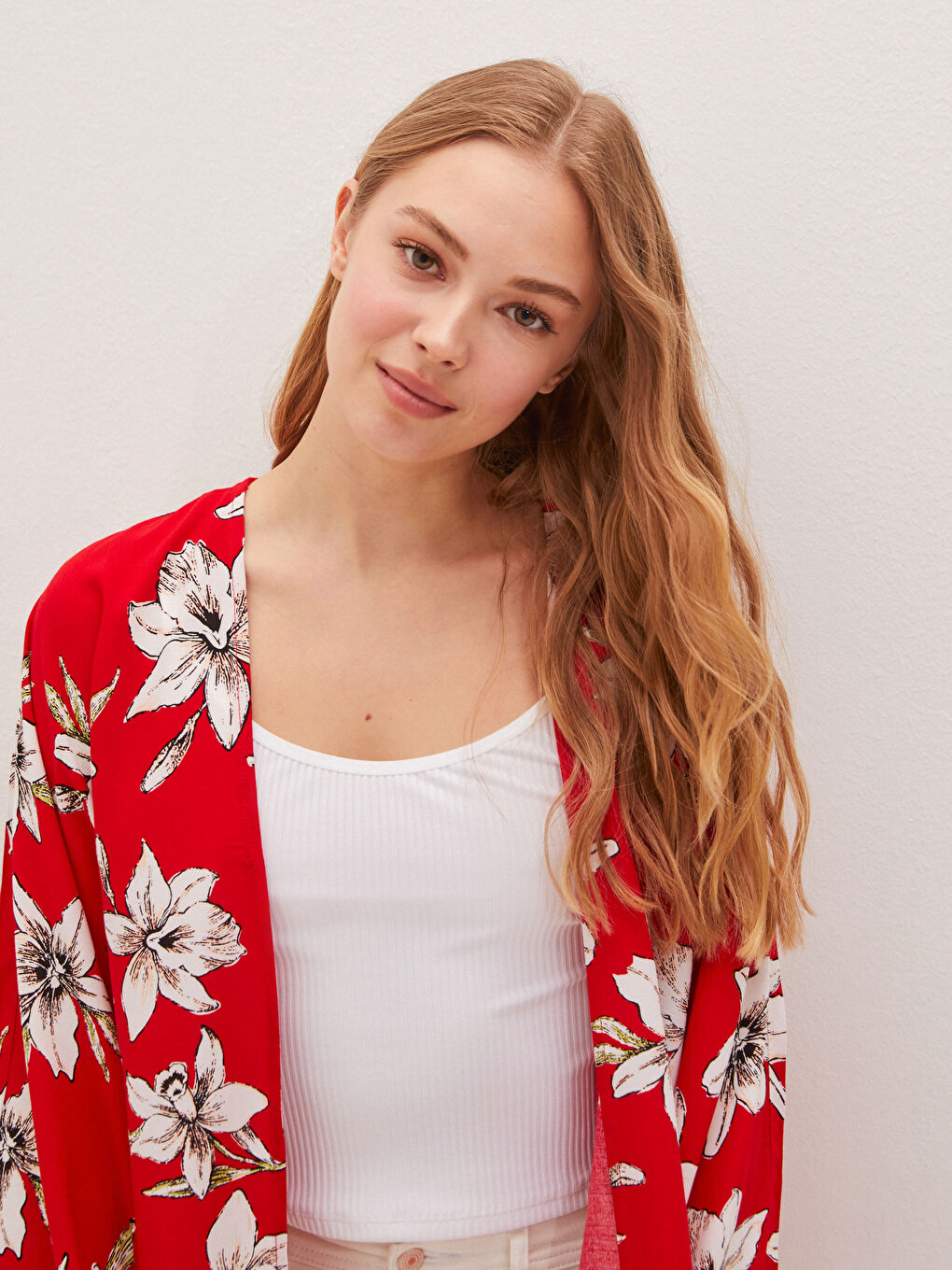 Floral Printed Wide Sleeve Viscose Women's Kimono-2