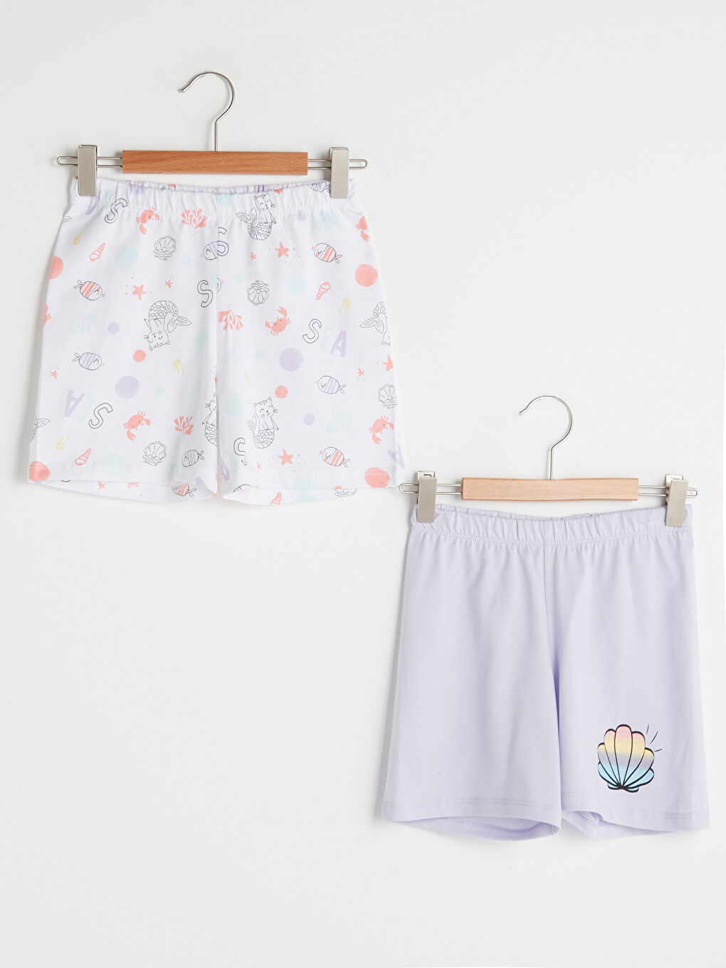 شورت بناتي مطبوع بخصر مرن - قطعتين