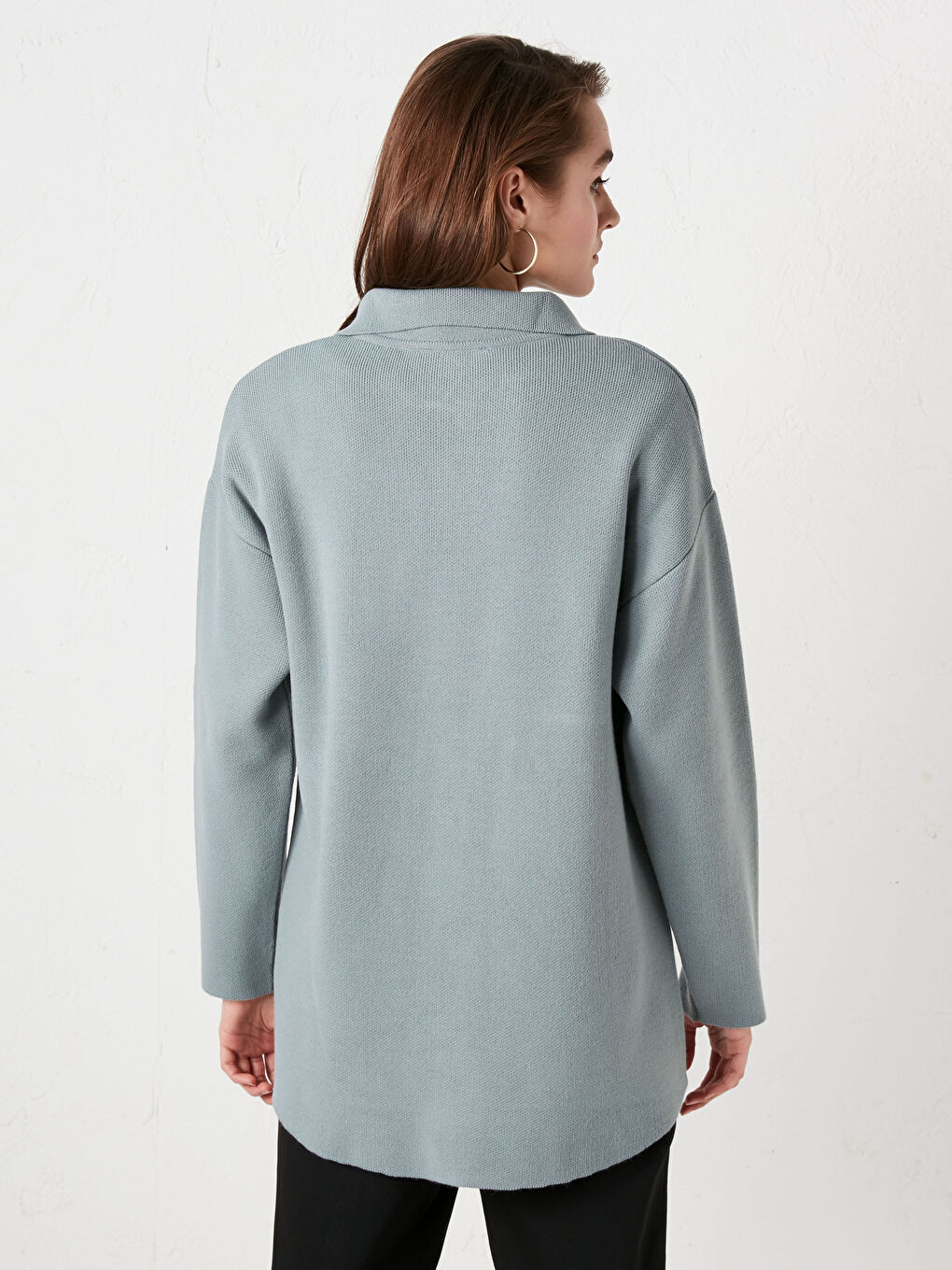 Yeşil Ceket Yaka Cep Detaylı Uzun Kollu Kadın Triko Hırka-4