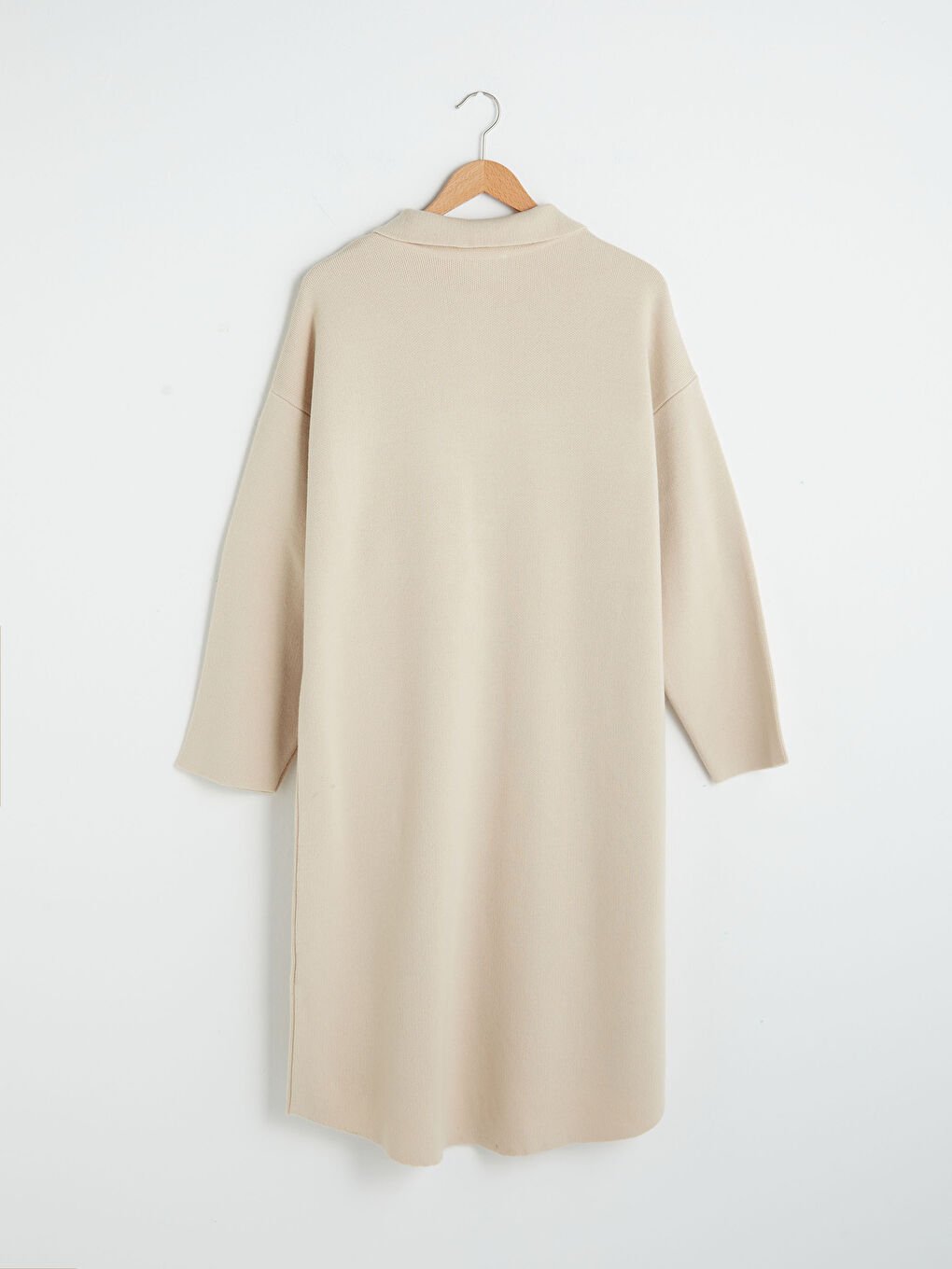 Bej Gömlek Yaka Cep Detaylı Uzun Kollu Kadın Triko Hırka-7