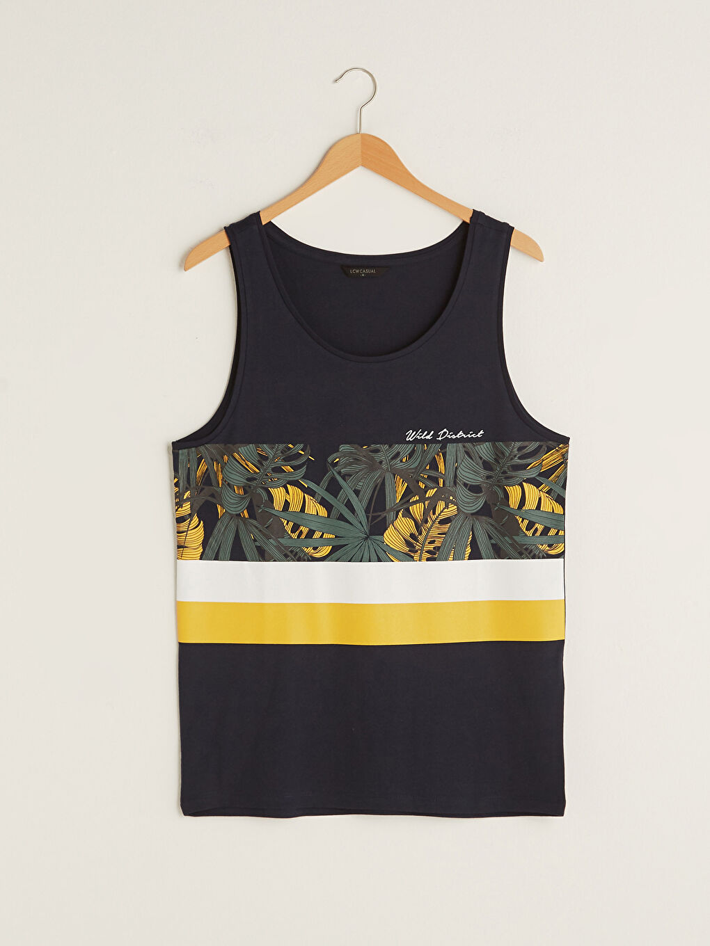 Lacivert Bisiklet Yaka Baskılı Pamuklu Erkek Kolsuz Tişört-6