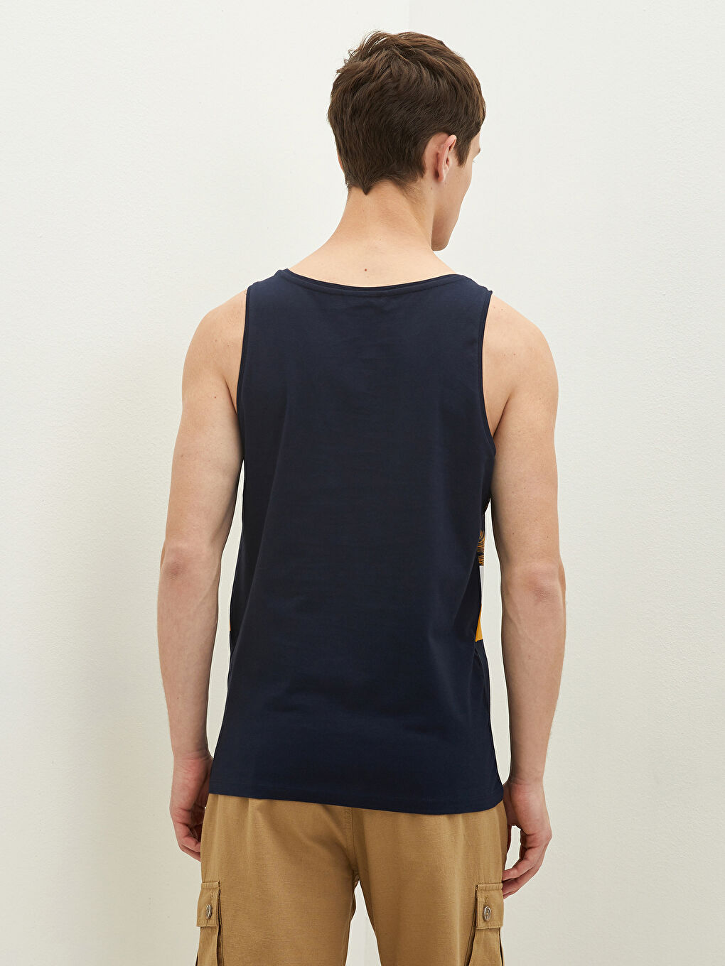 Lacivert Bisiklet Yaka Baskılı Pamuklu Erkek Kolsuz Tişört-4