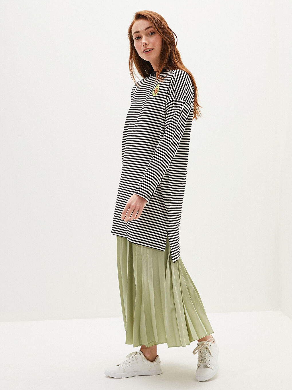 Elastic Waist Medina Silk Fabric Women's Pleated Skirt-1