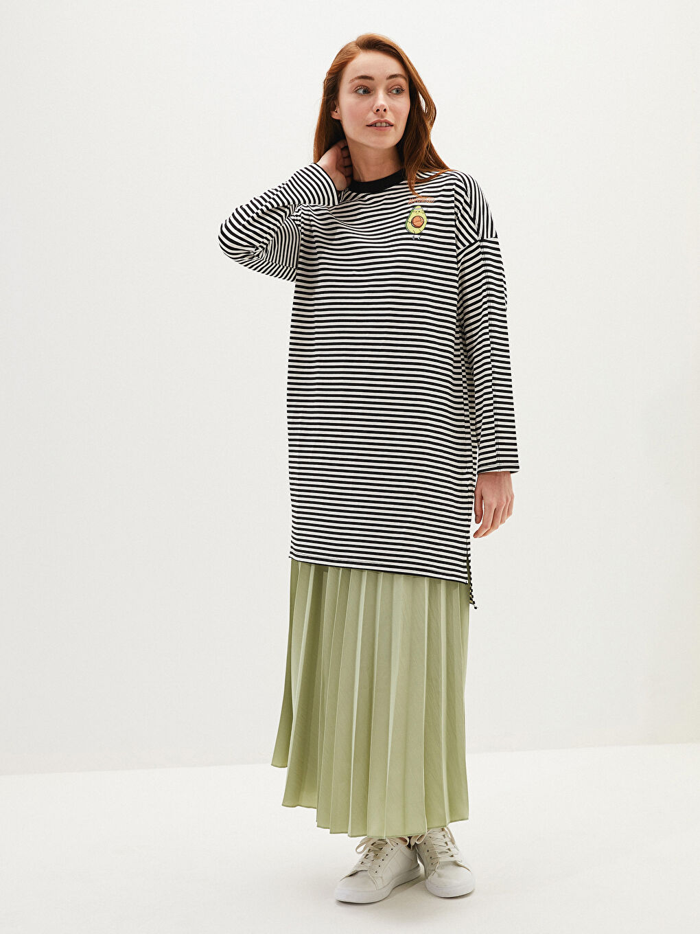 Elastic Waist Medina Silk Fabric Women's Pleated Skirt-2