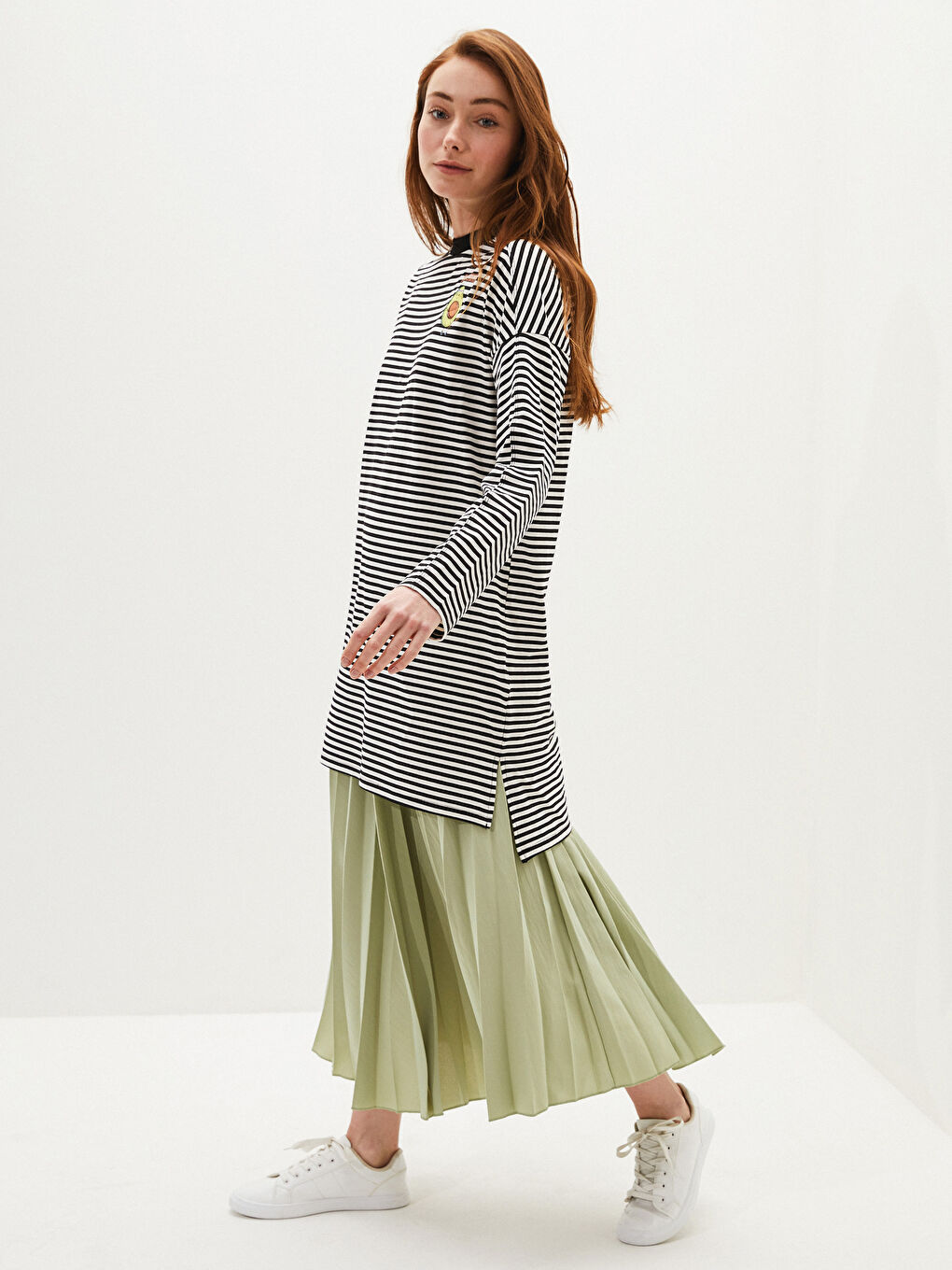 Elastic Waist Medina Silk Fabric Women's Pleated Skirt-3