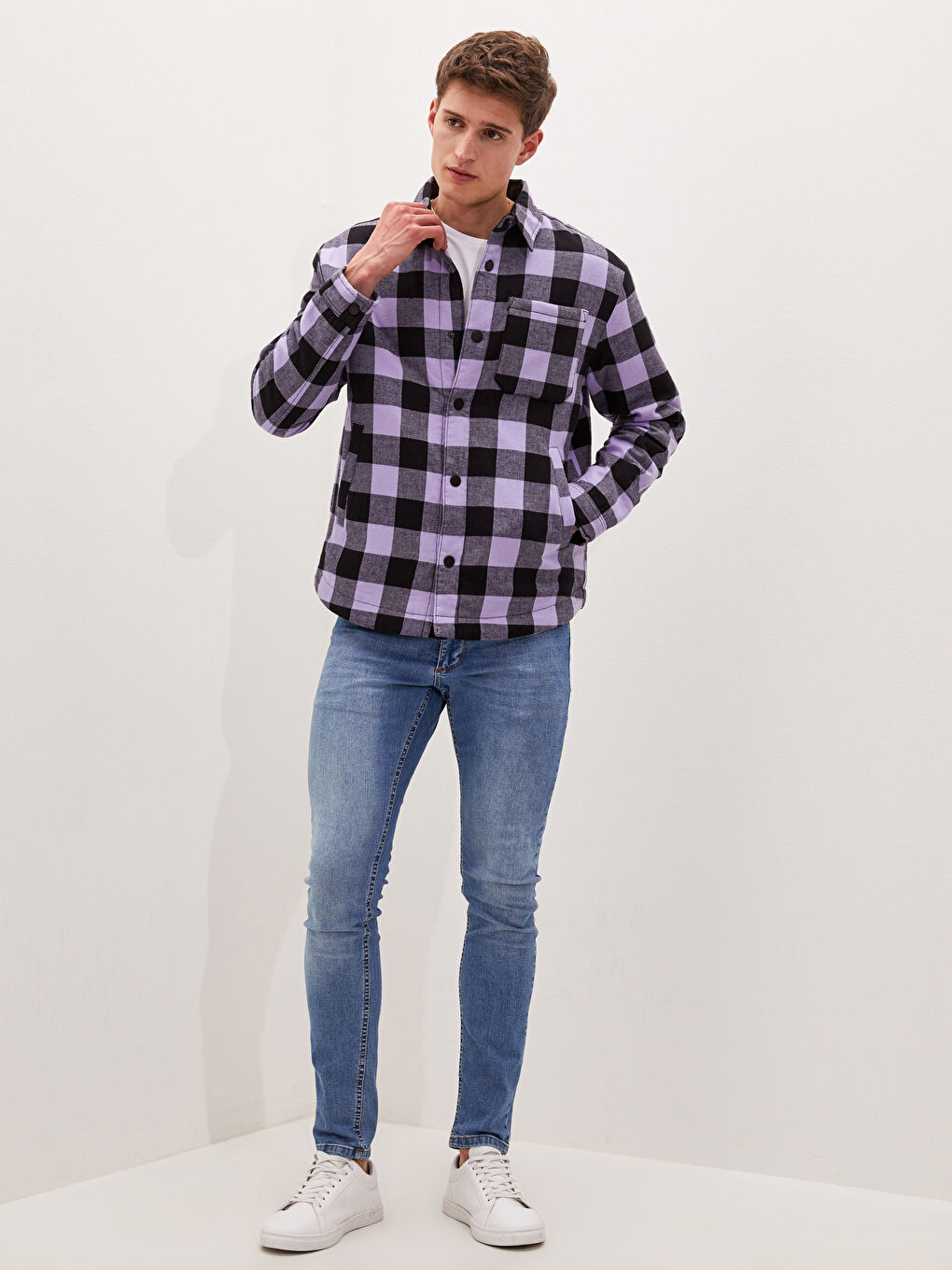 Manteau Pour Hommes Coupe Slim À Col De Chemise Large-1