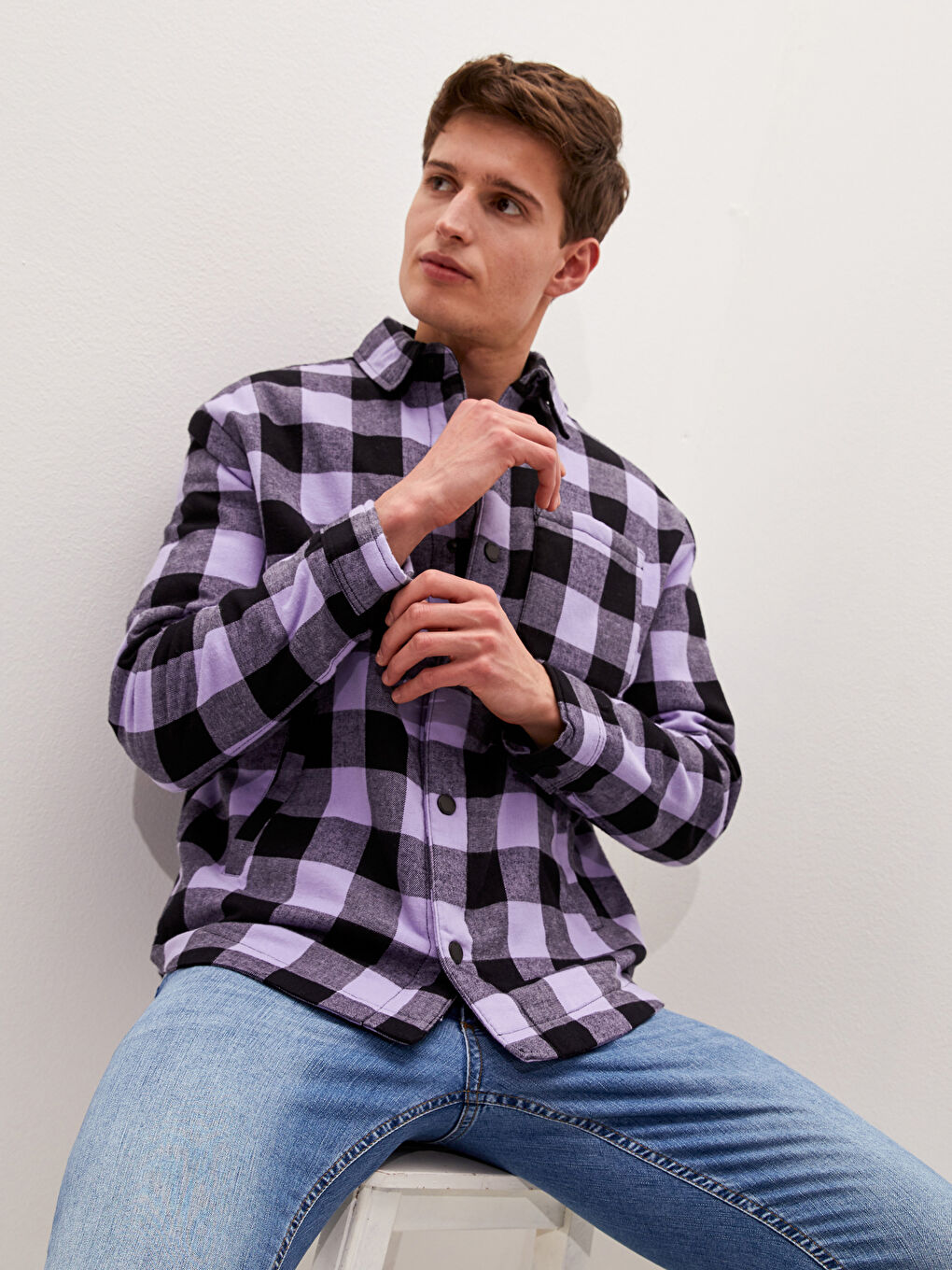 Manteau Pour Hommes Coupe Slim À Col De Chemise Large-4