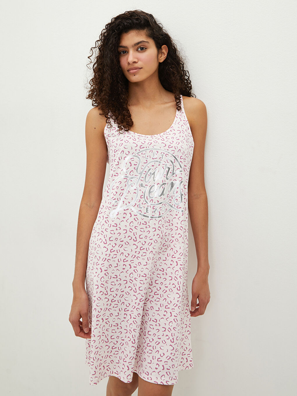 U Neck Printed Strappy Cotton Women's Nightgown-1