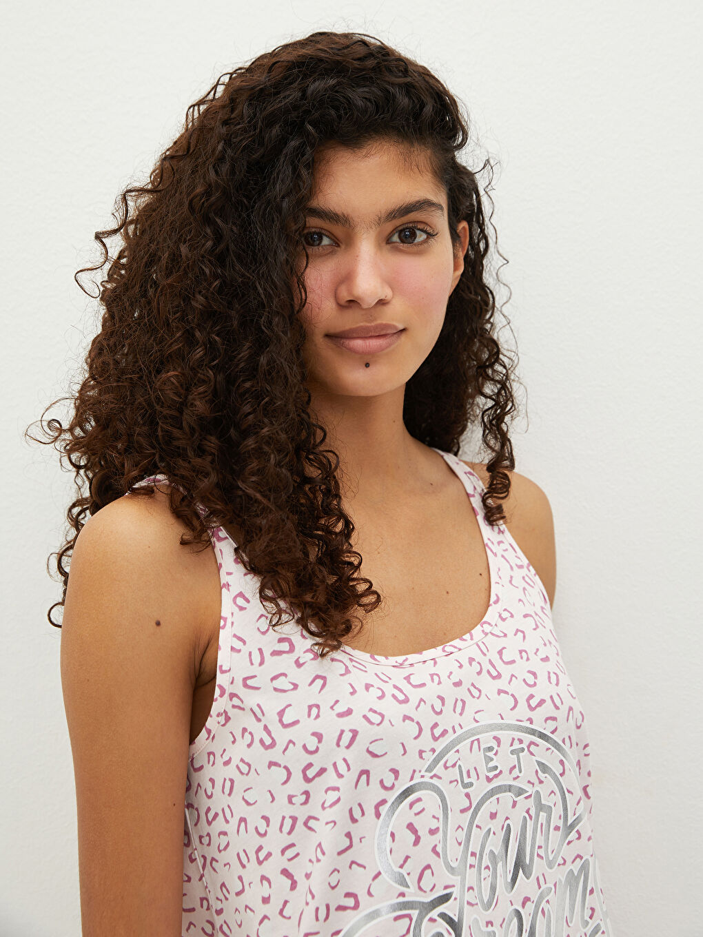 U Neck Printed Strappy Cotton Women's Nightgown-3