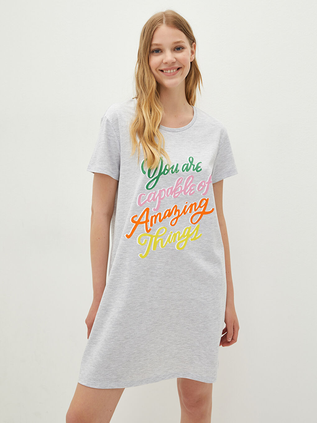 Круглый вырез с принтом короткий рукав Женская ночная сорочка