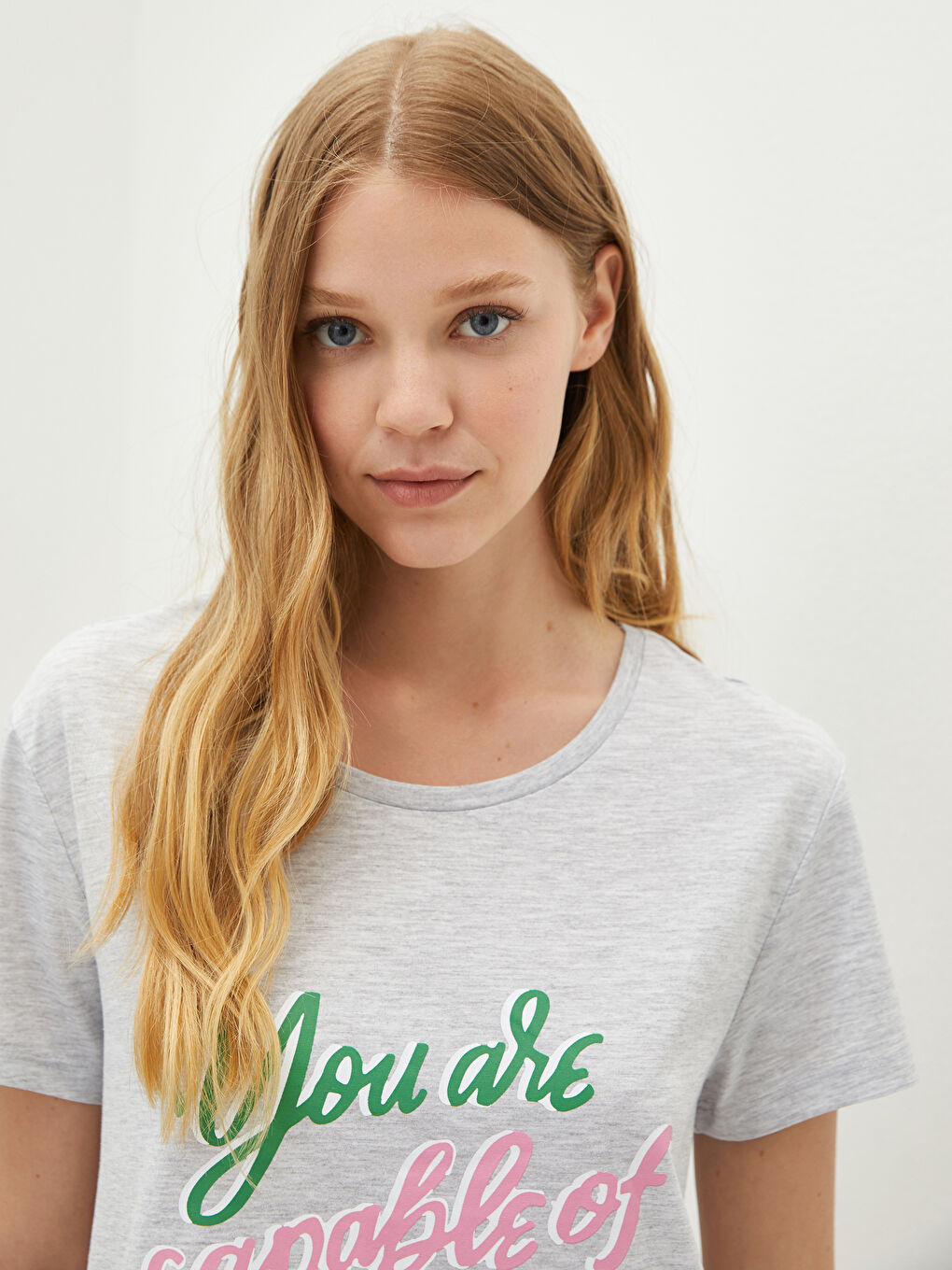 Круглый вырез с принтом короткий рукав Женская ночная сорочка-3