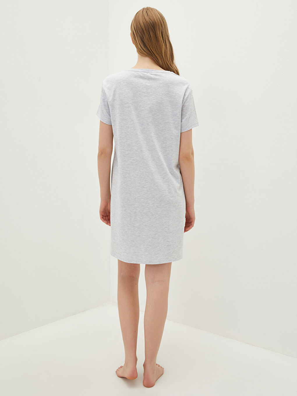 Круглый вырез с принтом короткий рукав Женская ночная сорочка-4