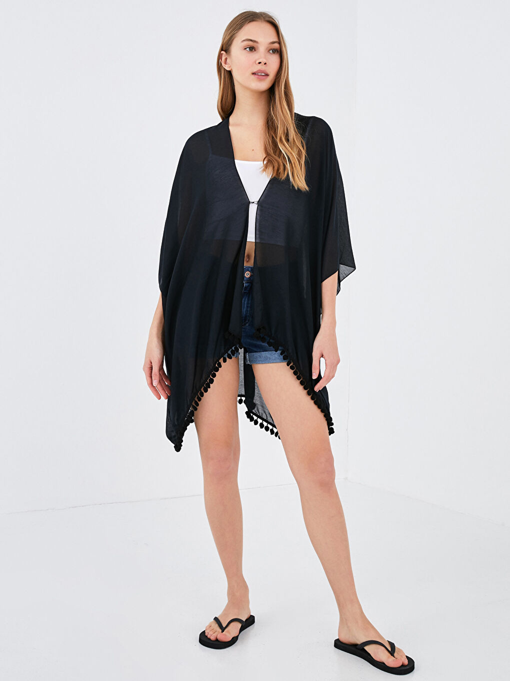 LCW DREAM Siyah Püsküllü Kadın Kimono - 3