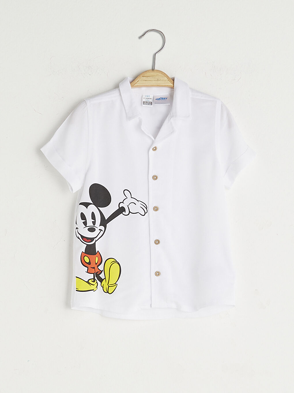 Kısa Kollu Mickey Mouse Baskılı Pamuklu Erkek Bebek Gömlek