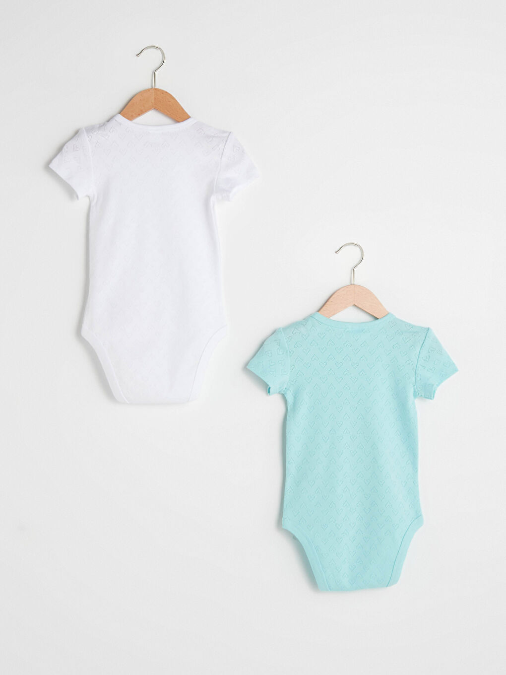 Crew Neck Short Sleeve Self-Patterned Cotton Baby Girl Body With Snap Fastener 2 Pieces-1