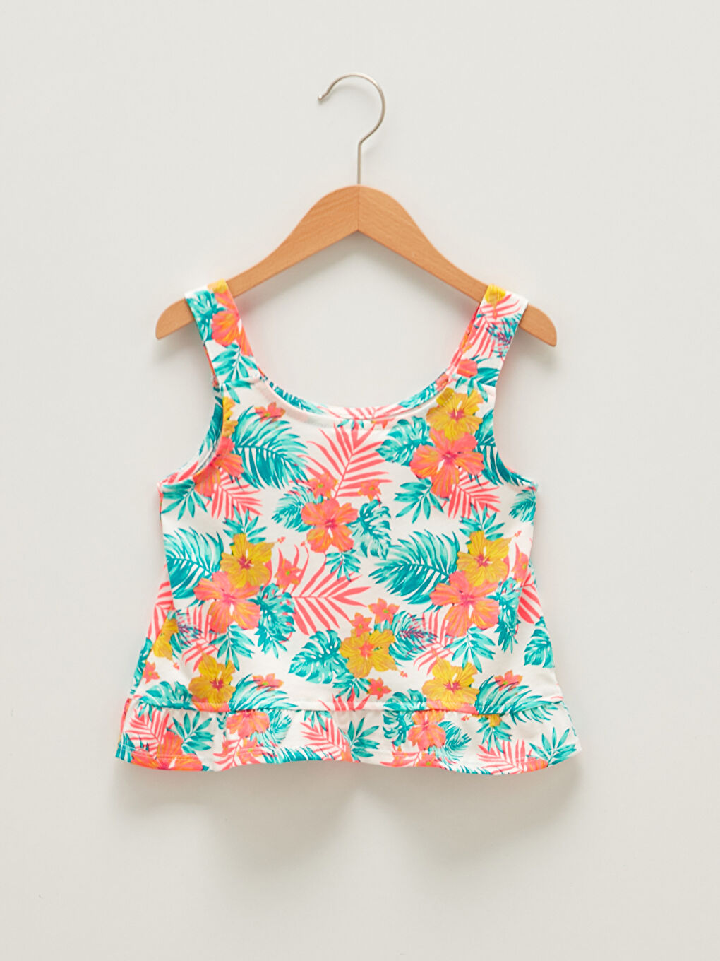 Yeşil Bisiklet Yaka Çiçek Desenli Kız Çocuk Atlet ve Şort-3