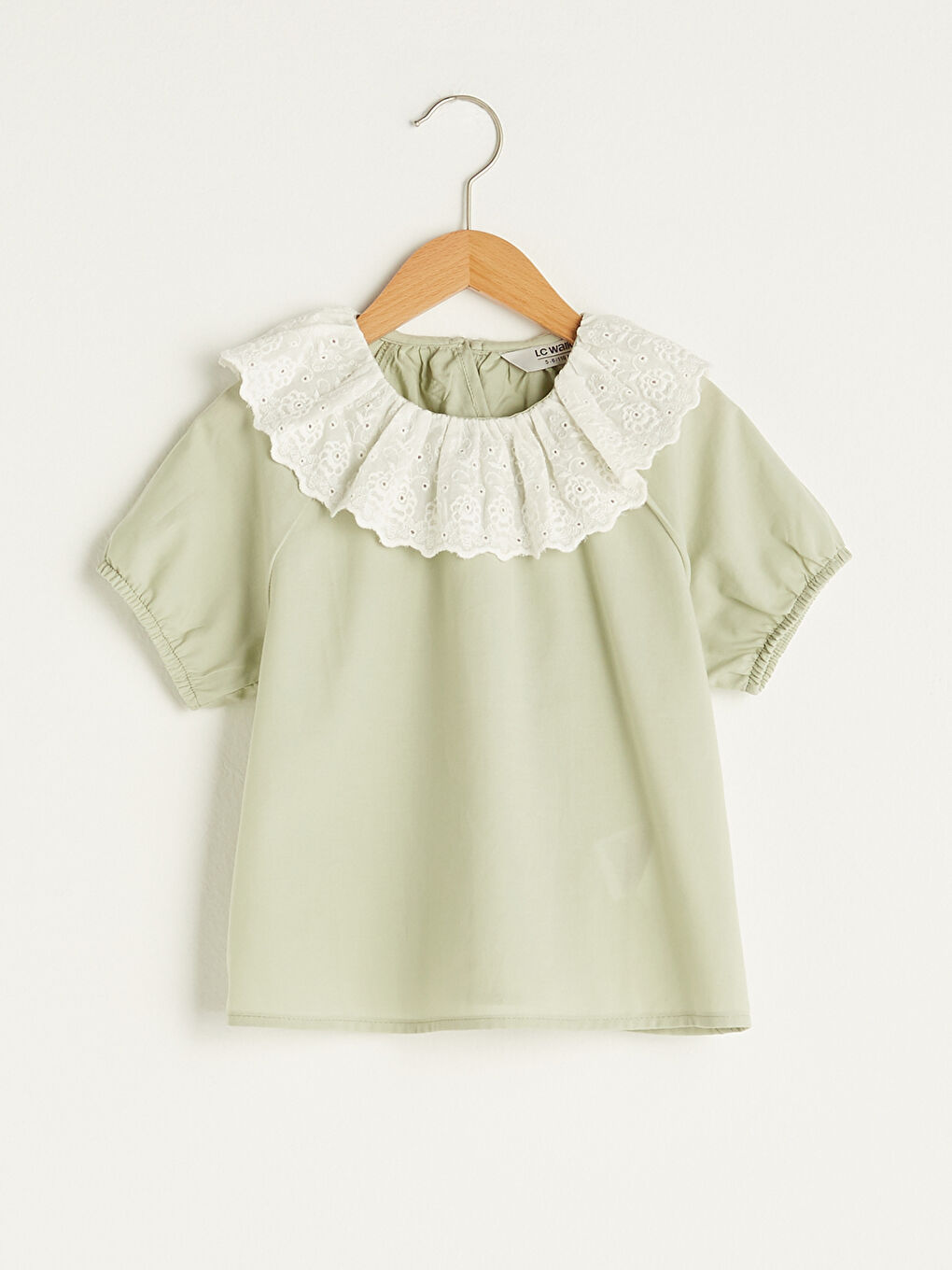 LCW Kids Crew Neck Scalloped Detailed Short Sleeve Poplin Girl Blouse -S1H913Z4-GMG