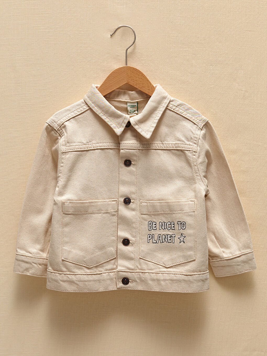 Bej Uzun Kollu Baskılı Erkek Bebek Jean Ceket