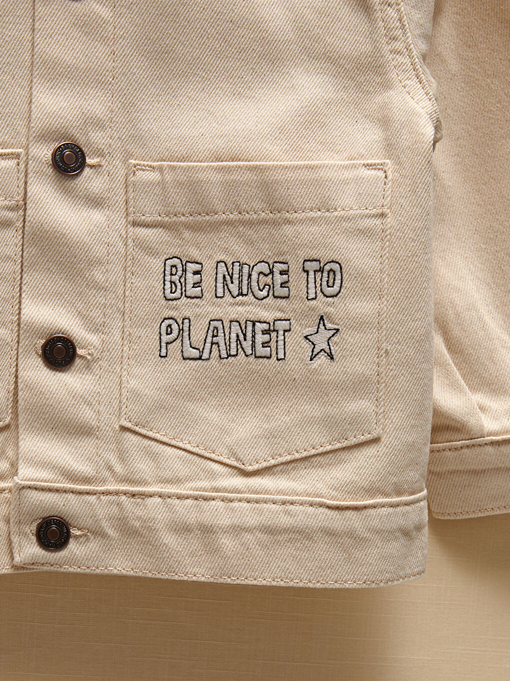 Bej Uzun Kollu Baskılı Erkek Bebek Jean Ceket-1