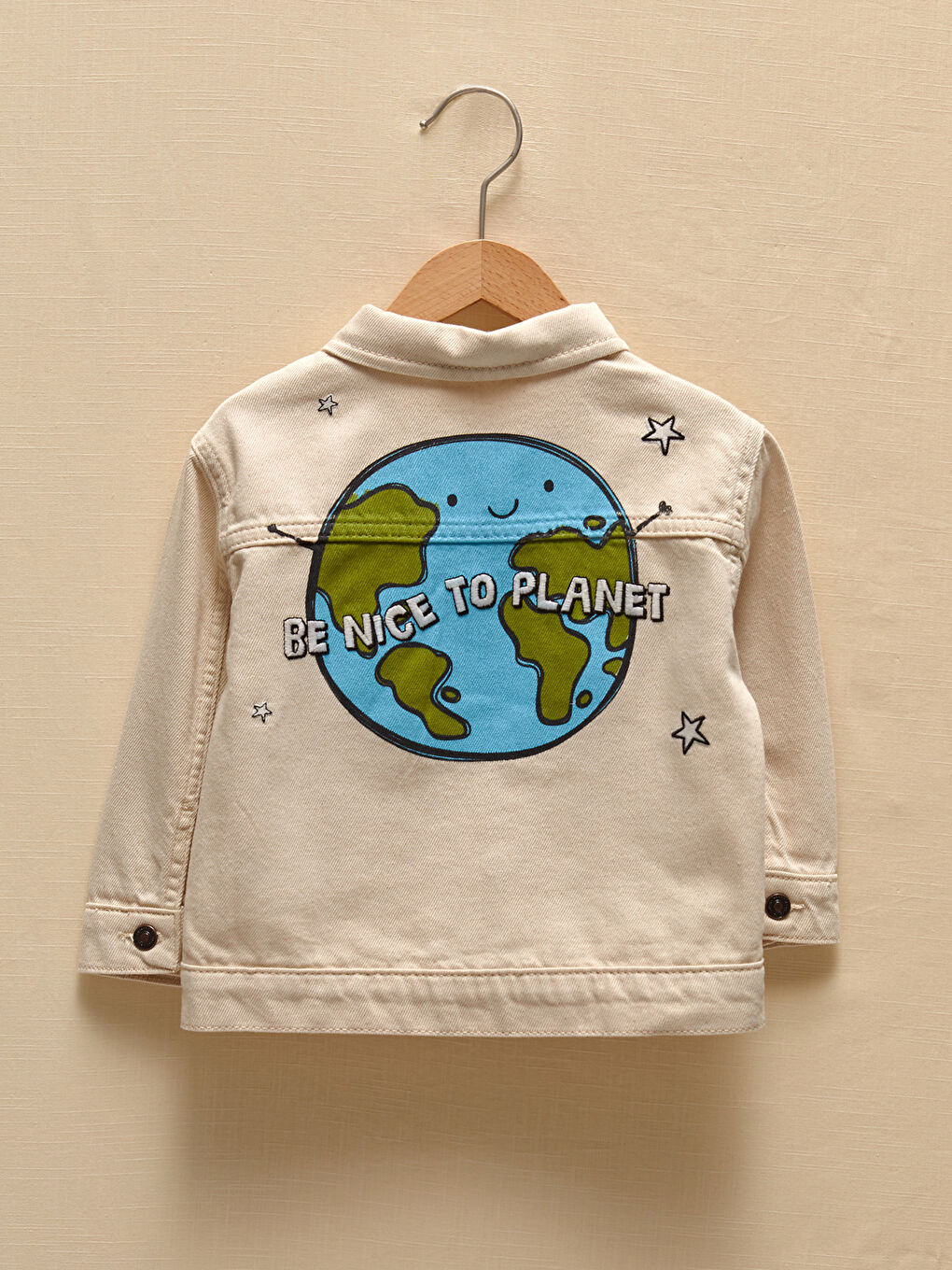 Bej Uzun Kollu Baskılı Erkek Bebek Jean Ceket-2