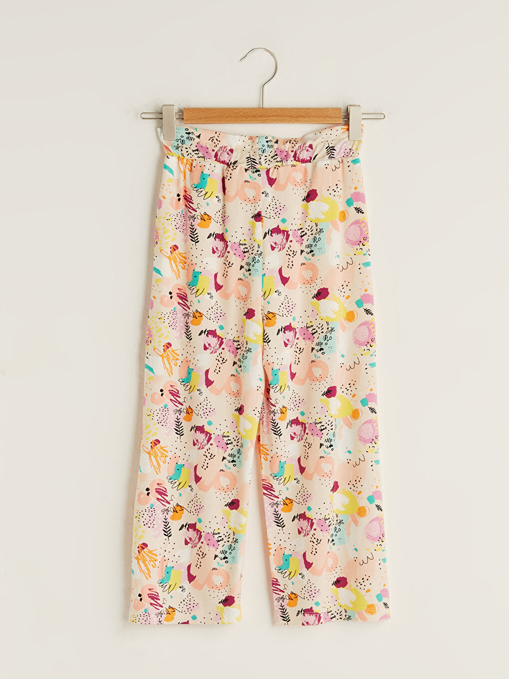 بنطلون كابري بناتي فيسكوز رجل واسعة و خصر مطاطي بنقشة-1