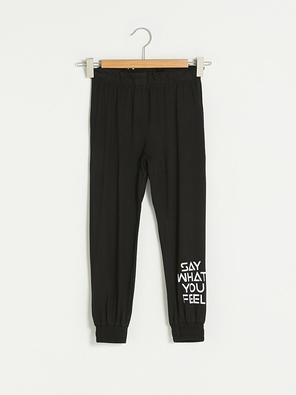 Siyah Beli Lastikli Baskılı Kız Çocuk Jogger Eşofman Altı