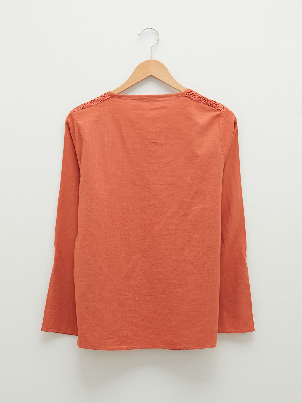 Blouse en Coton à Encolure Henley Brodée à Manches Longues pour Femmes-8