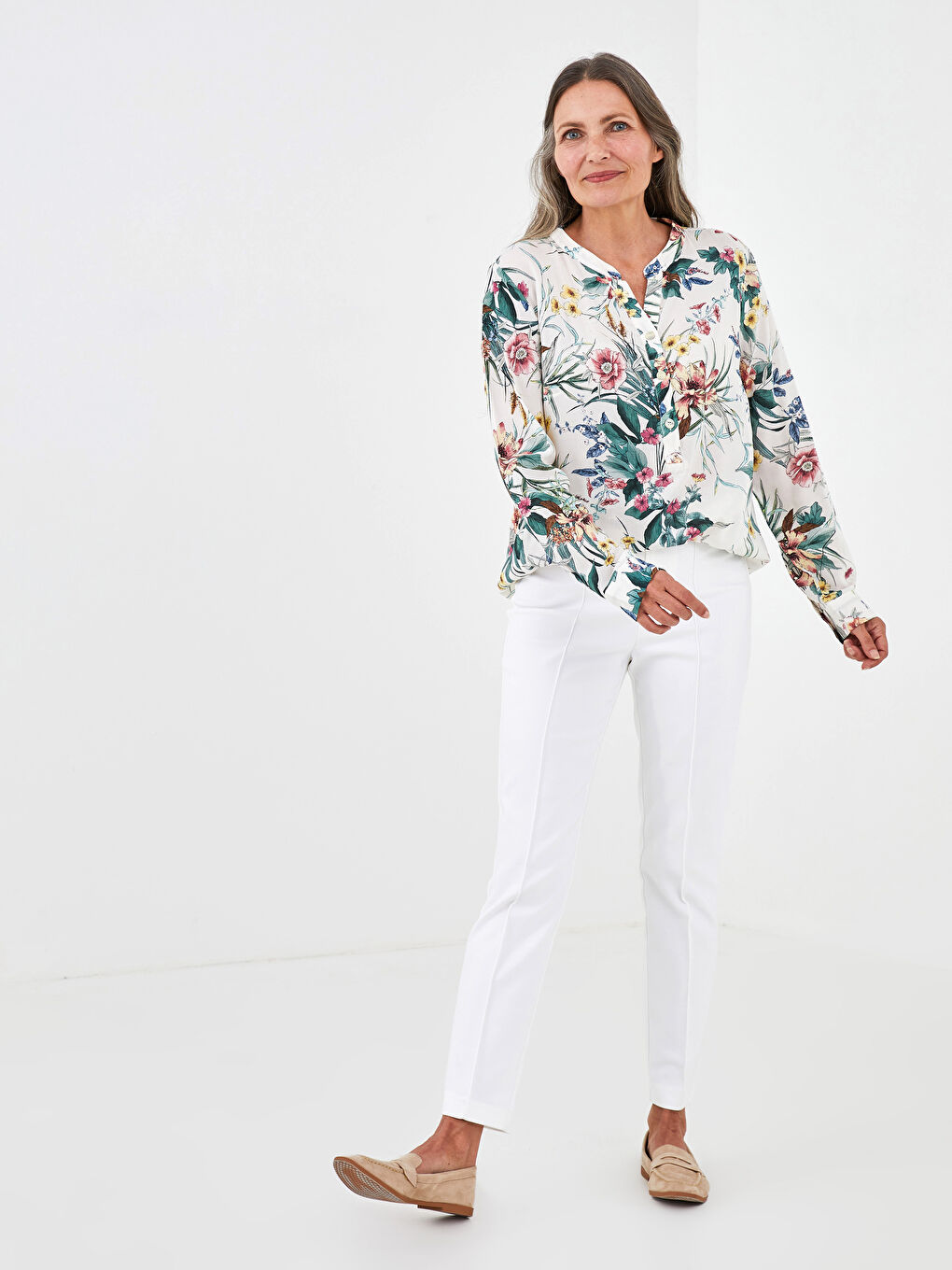 LCW Grace Turtleneck Floral Printed Long Sleeve Viscose Women's Blouse -S1HA15Z8-LRA