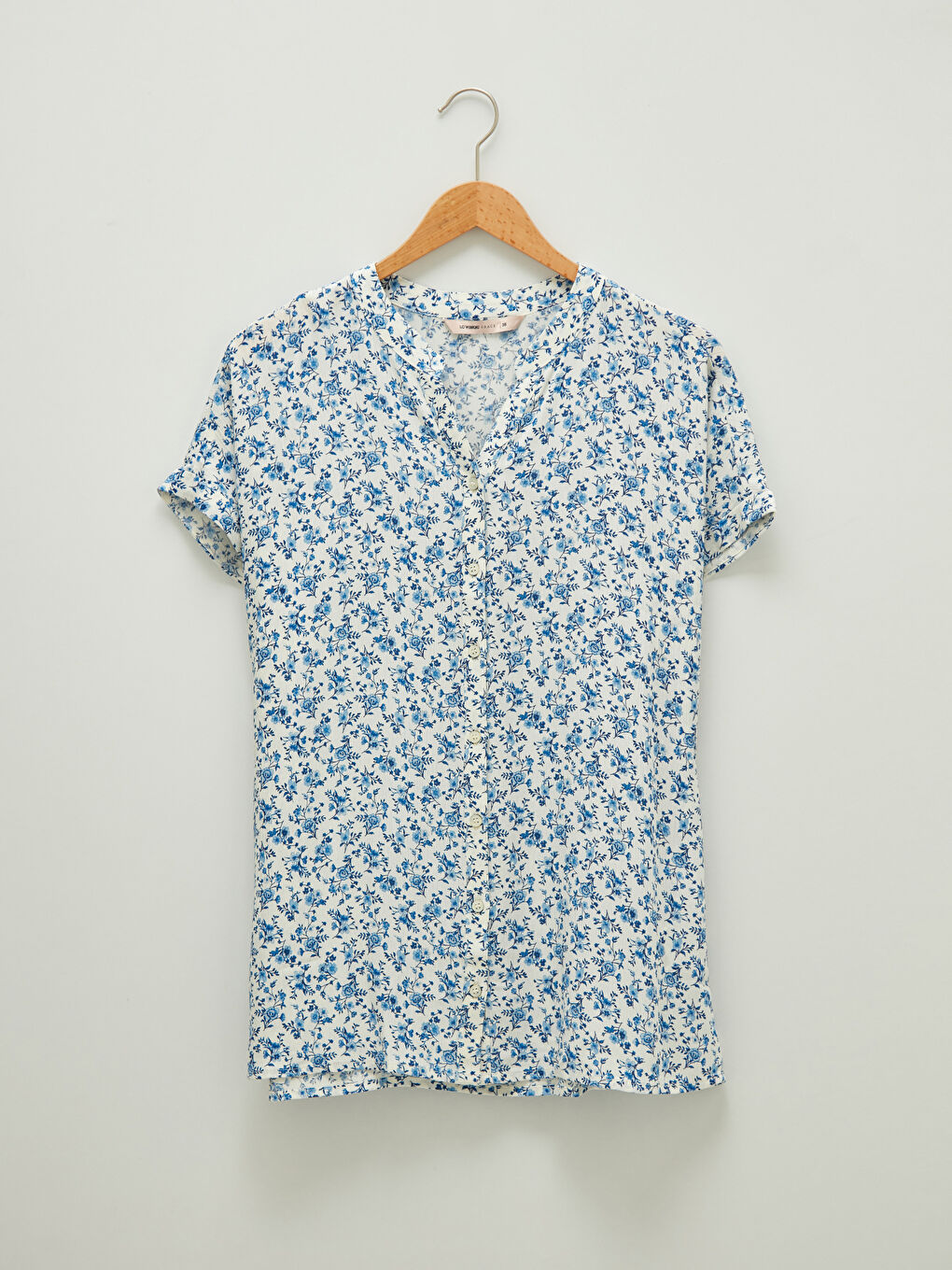 Henley Neckline Patter Short Sleeve Crinkle Fabric Women's Shirt-6