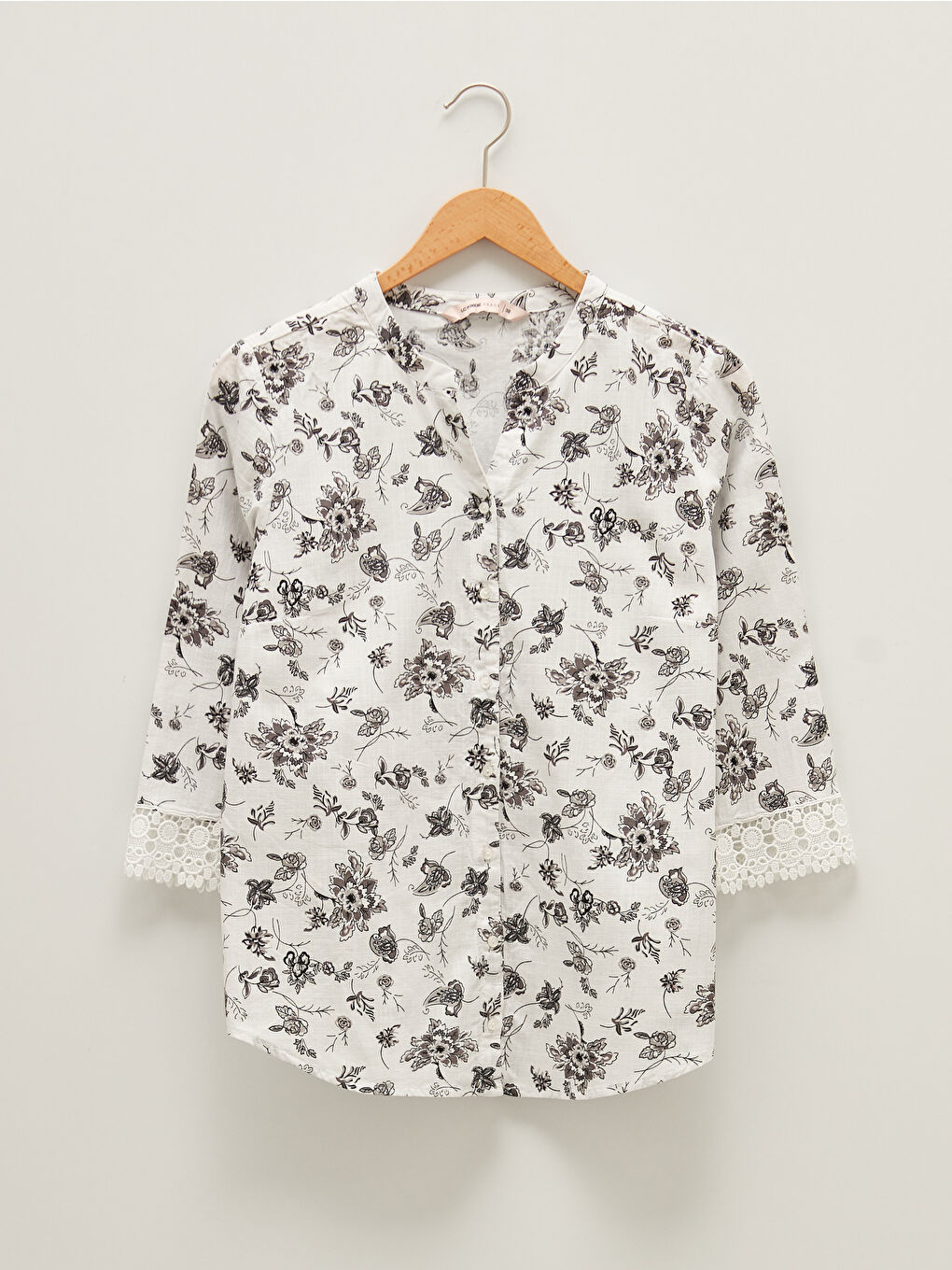 Henley Neckline Pattern Long Sleeve Cotton Women's Shirt-5