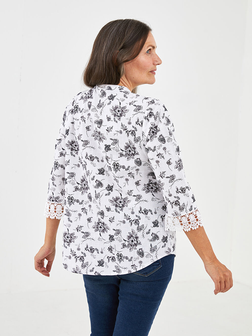 Henley Neckline Pattern Long Sleeve Cotton Women's Shirt-4