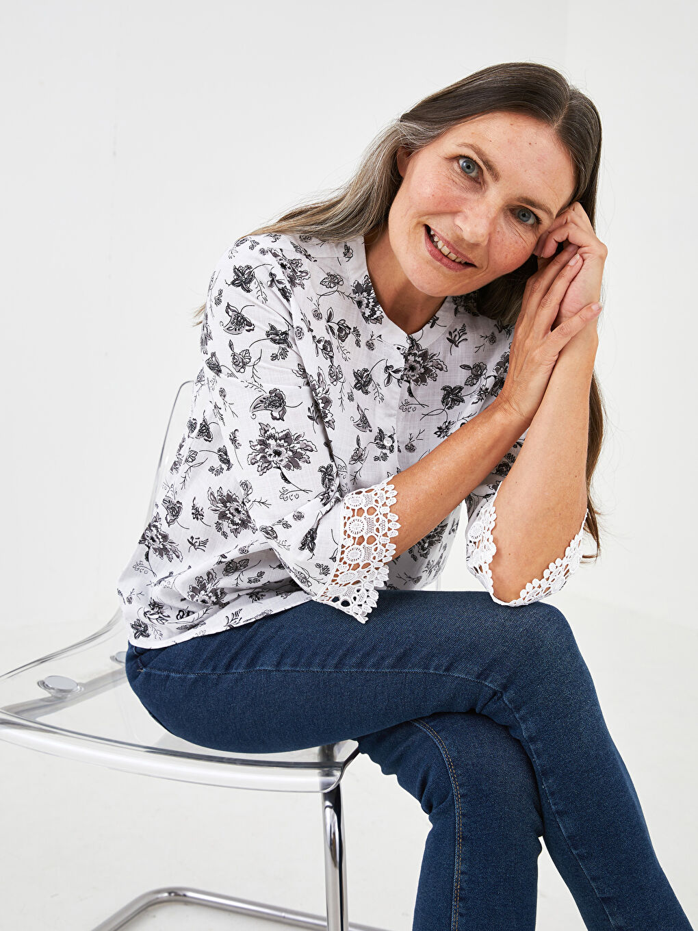 Henley Neckline Pattern Long Sleeve Cotton Women's Shirt