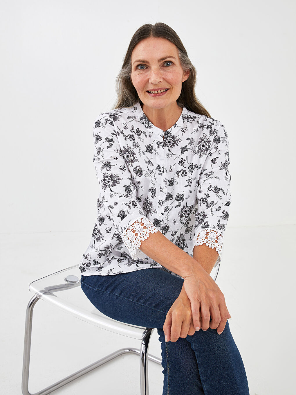 Henley Neckline Pattern Long Sleeve Cotton Women's Shirt-1