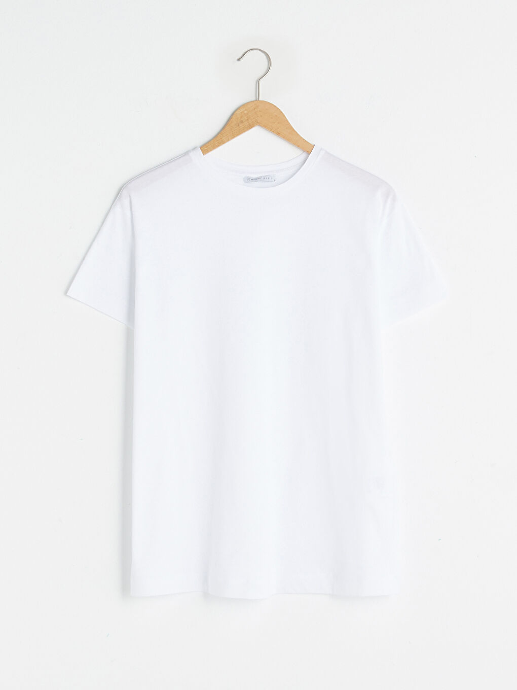 Beyaz Bisiklet Yaka Düz Kısa Kollu Kadın Tişört-5