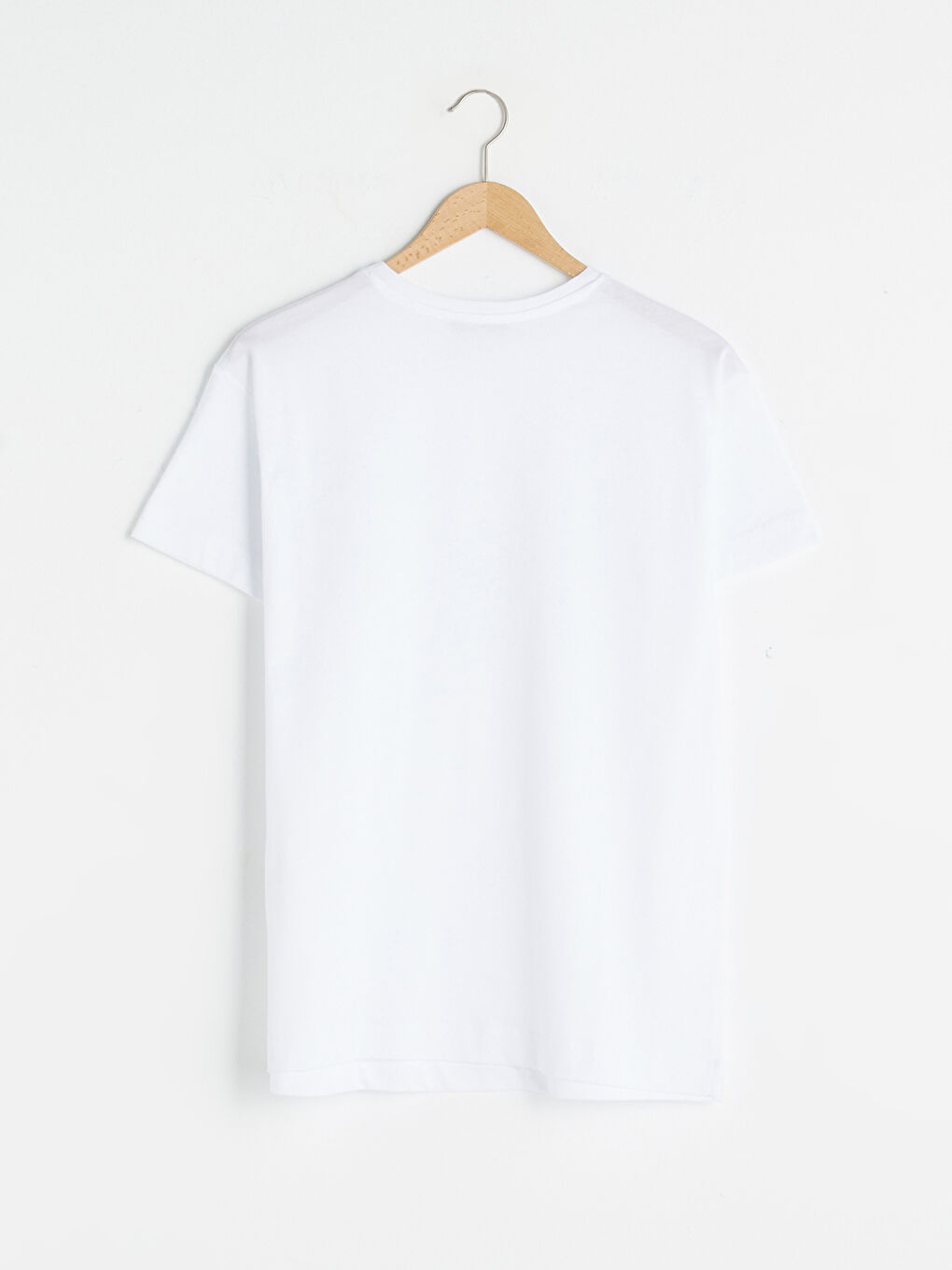 Beyaz Bisiklet Yaka Düz Kısa Kollu Kadın Tişört-6