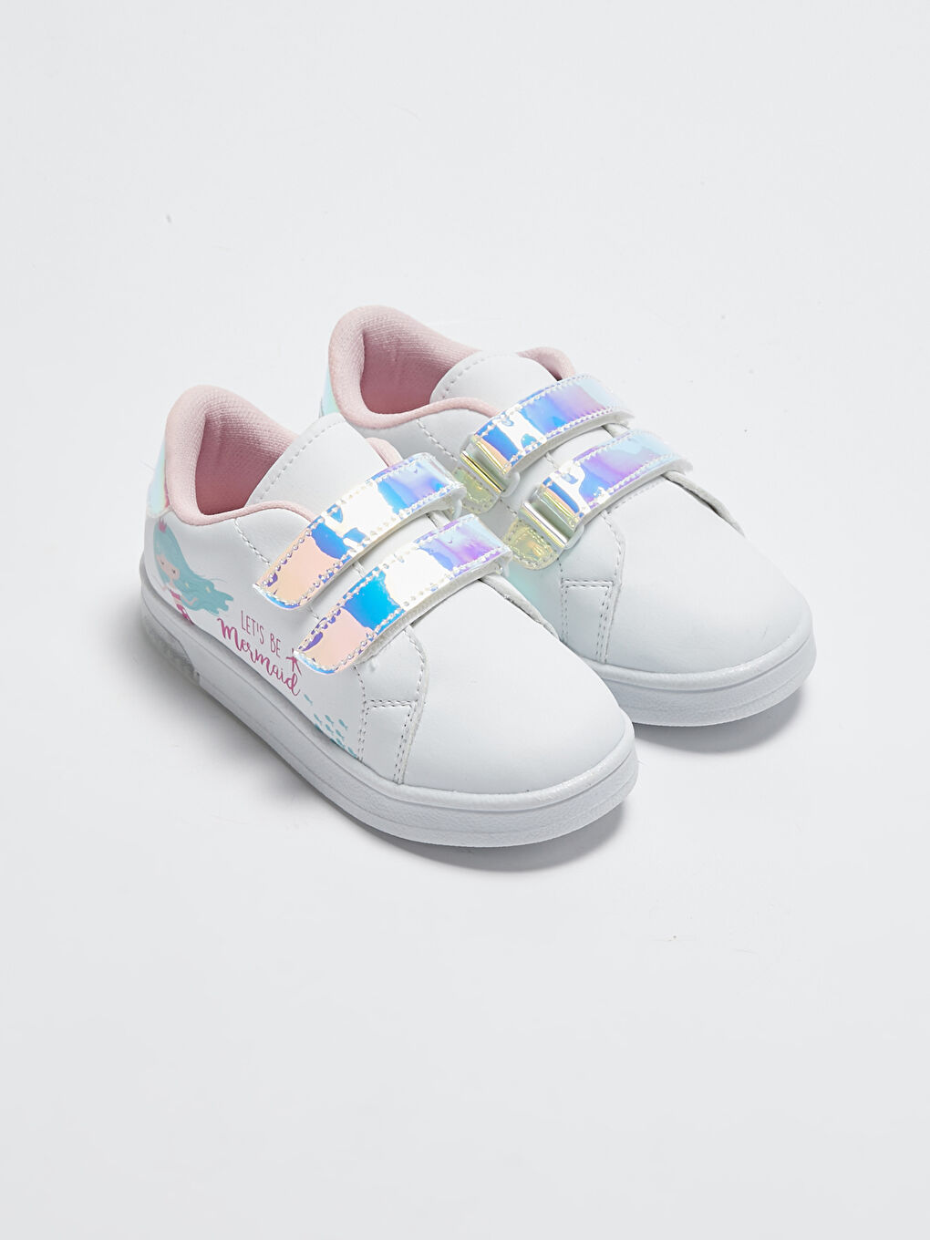 Beyaz Baskılı Cırt Cırtlı Işıklı Kız Çocuk Spor Ayakkabı-1