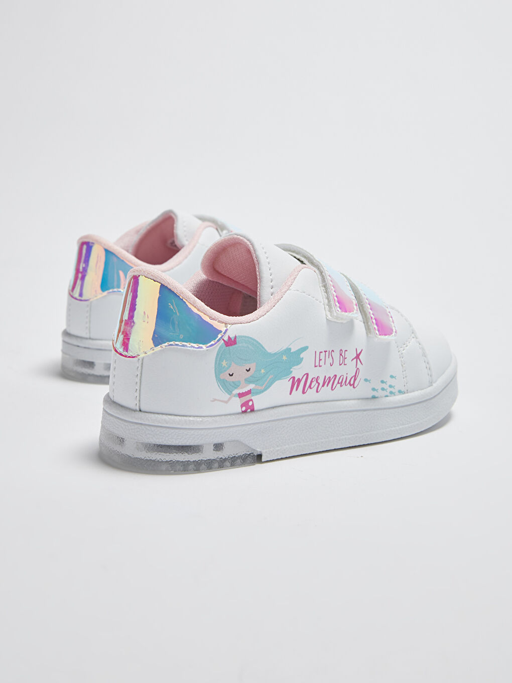 Beyaz Baskılı Cırt Cırtlı Işıklı Kız Çocuk Spor Ayakkabı-4