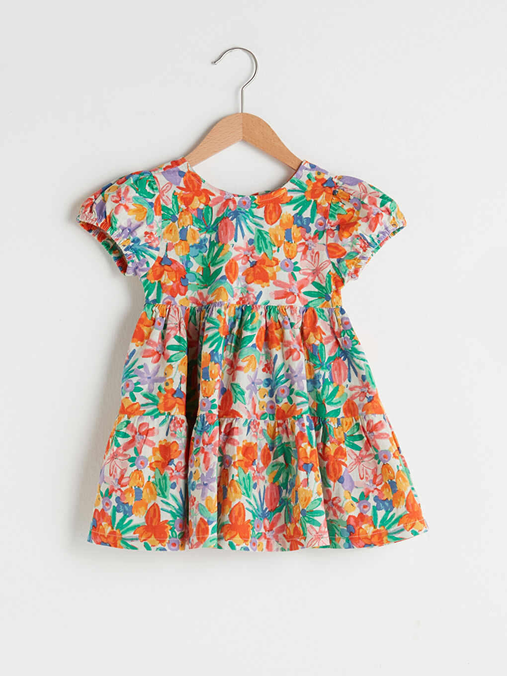 Turuncu Bisiklet Yaka Kısa Kol Baskılı Pamuklu Kız Bebek Elbise