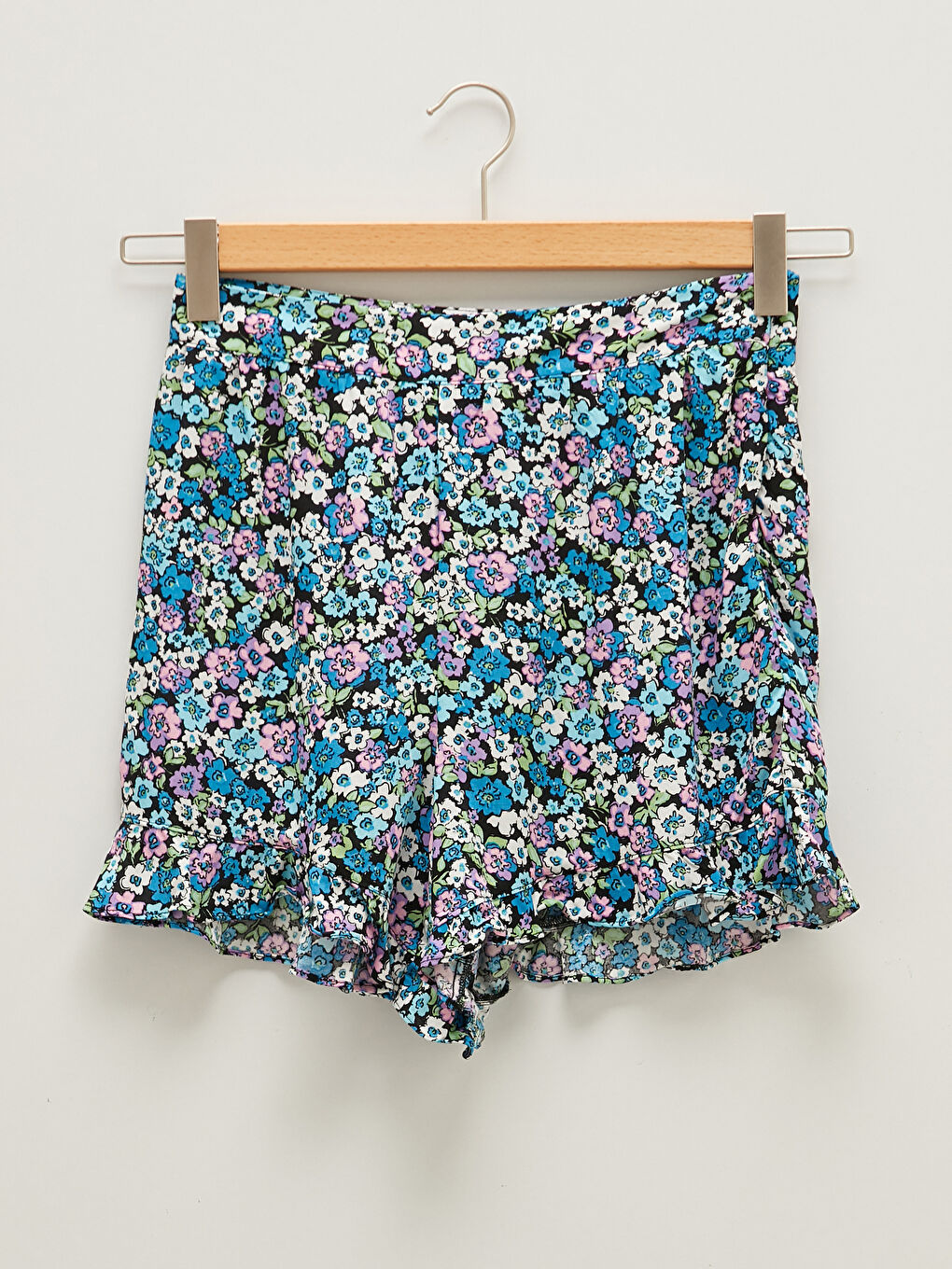 әйелдерге арналған өрнекті бүрмелі вискоза шолақ шалбар-4