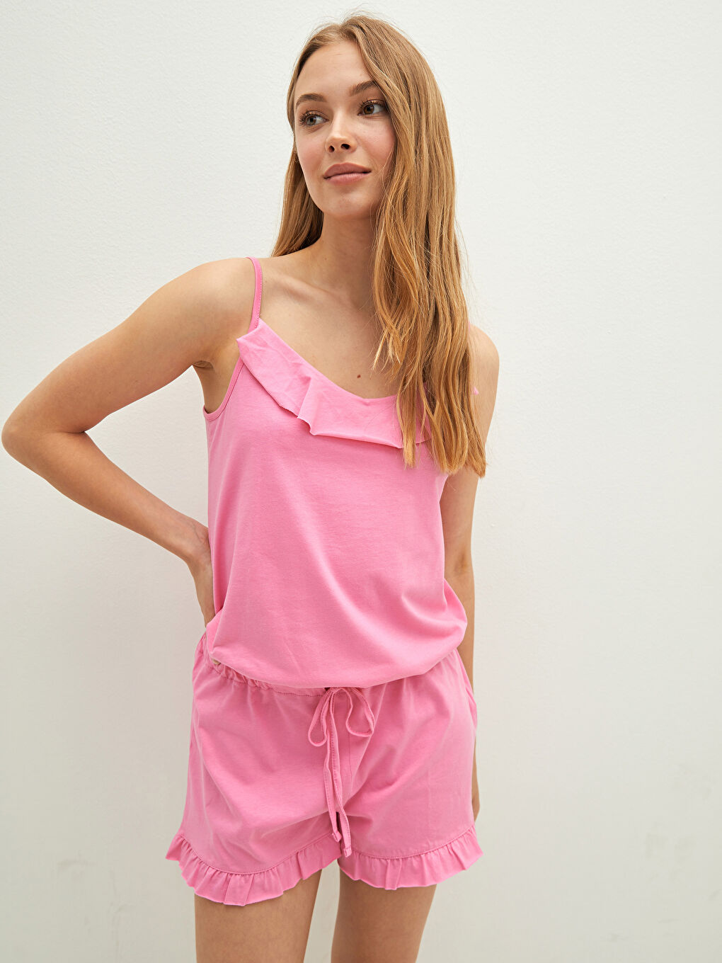 Women's Cotton Sleeping Bag with Strap Straight Waist Tie Detailed