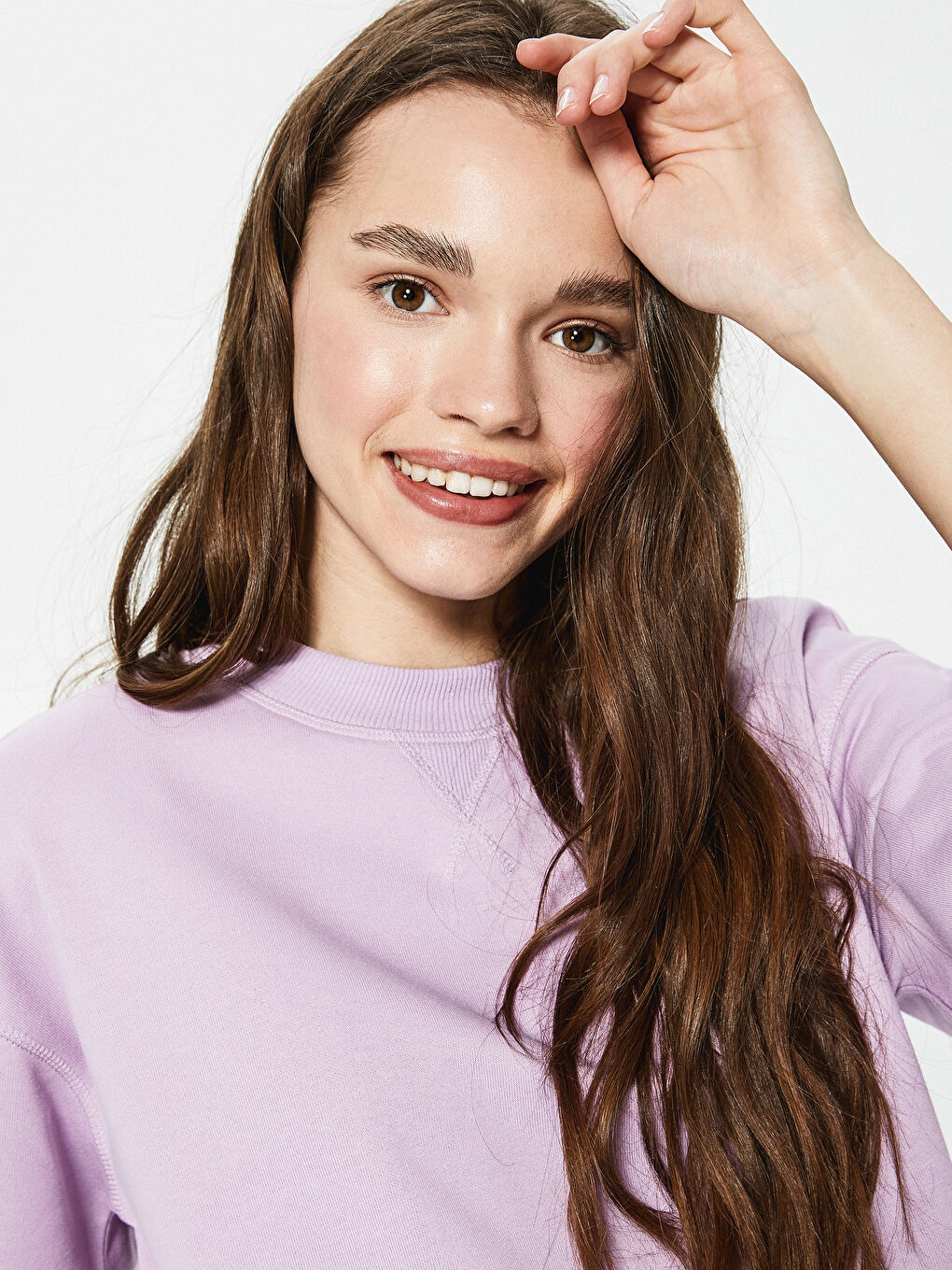 Lila Bisiklet Yaka Düz Kısa Kollu Kadın Tişört-4