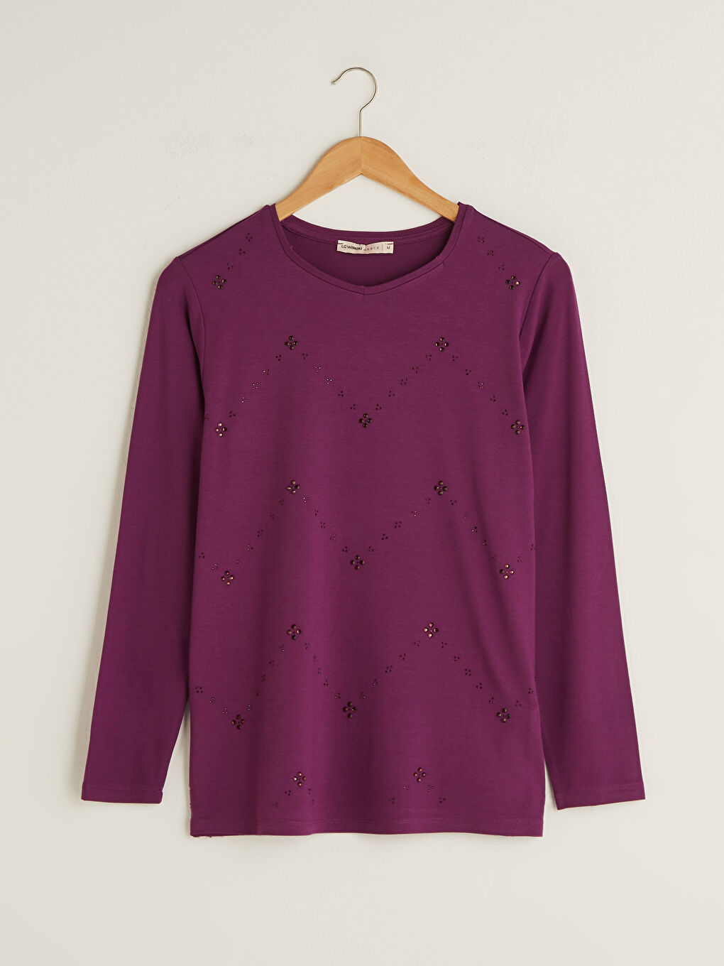 Mor Bisiklet Yaka Taşlı Uzun Kollu Kadın Bluz-5