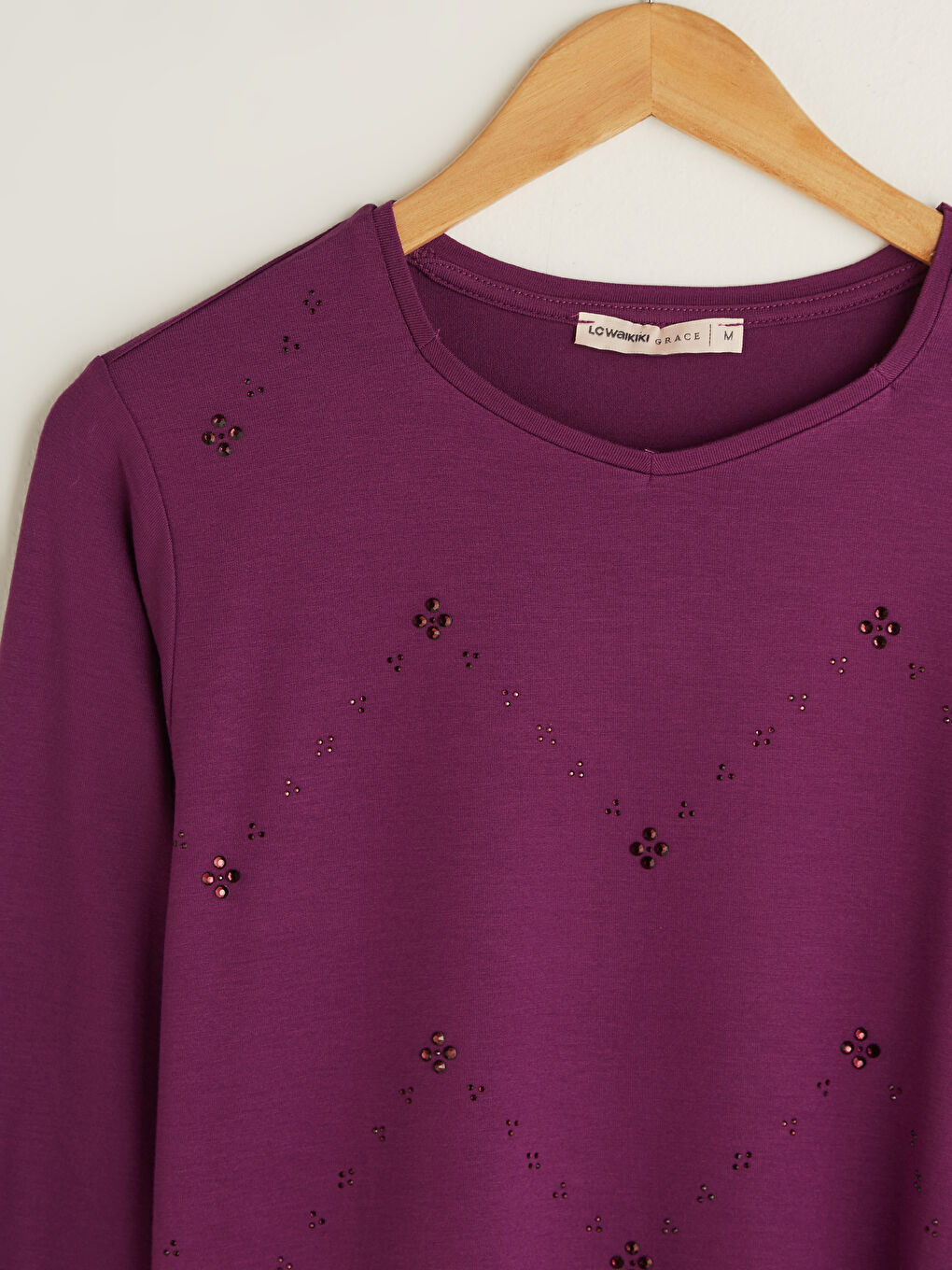 Mor Bisiklet Yaka Taşlı Uzun Kollu Kadın Bluz-6