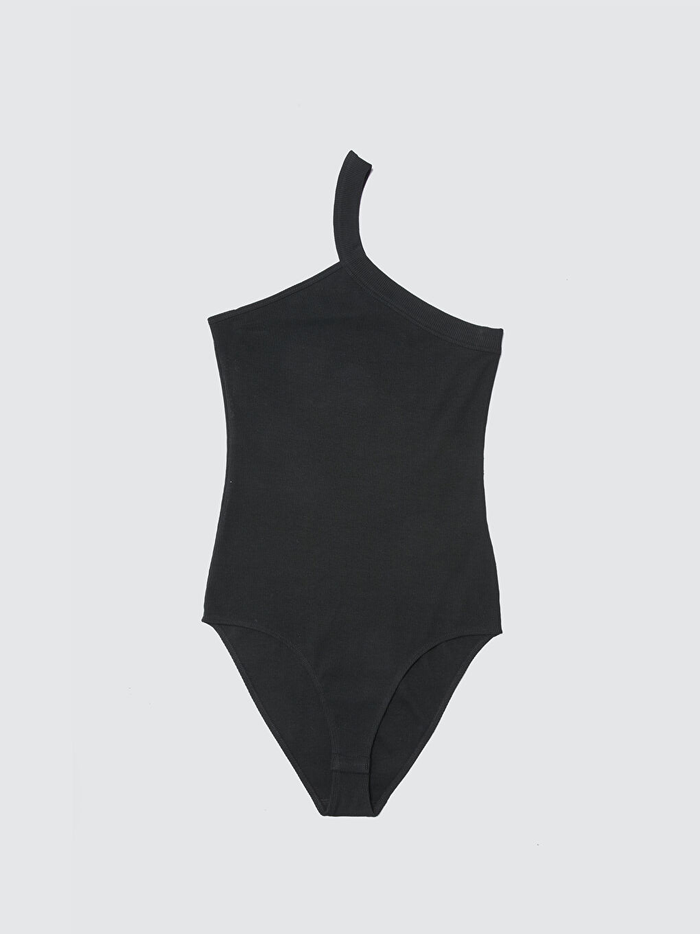 Siyah Kadın Tek Omuz Askılı Düz Bodysuit-5