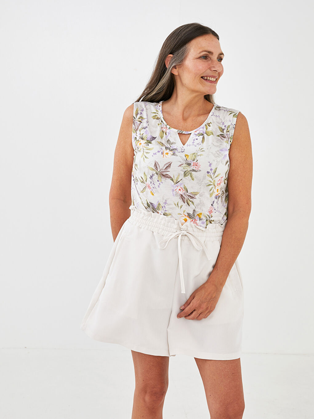 Débardeur Floral à Col Rond pour Femmes-1